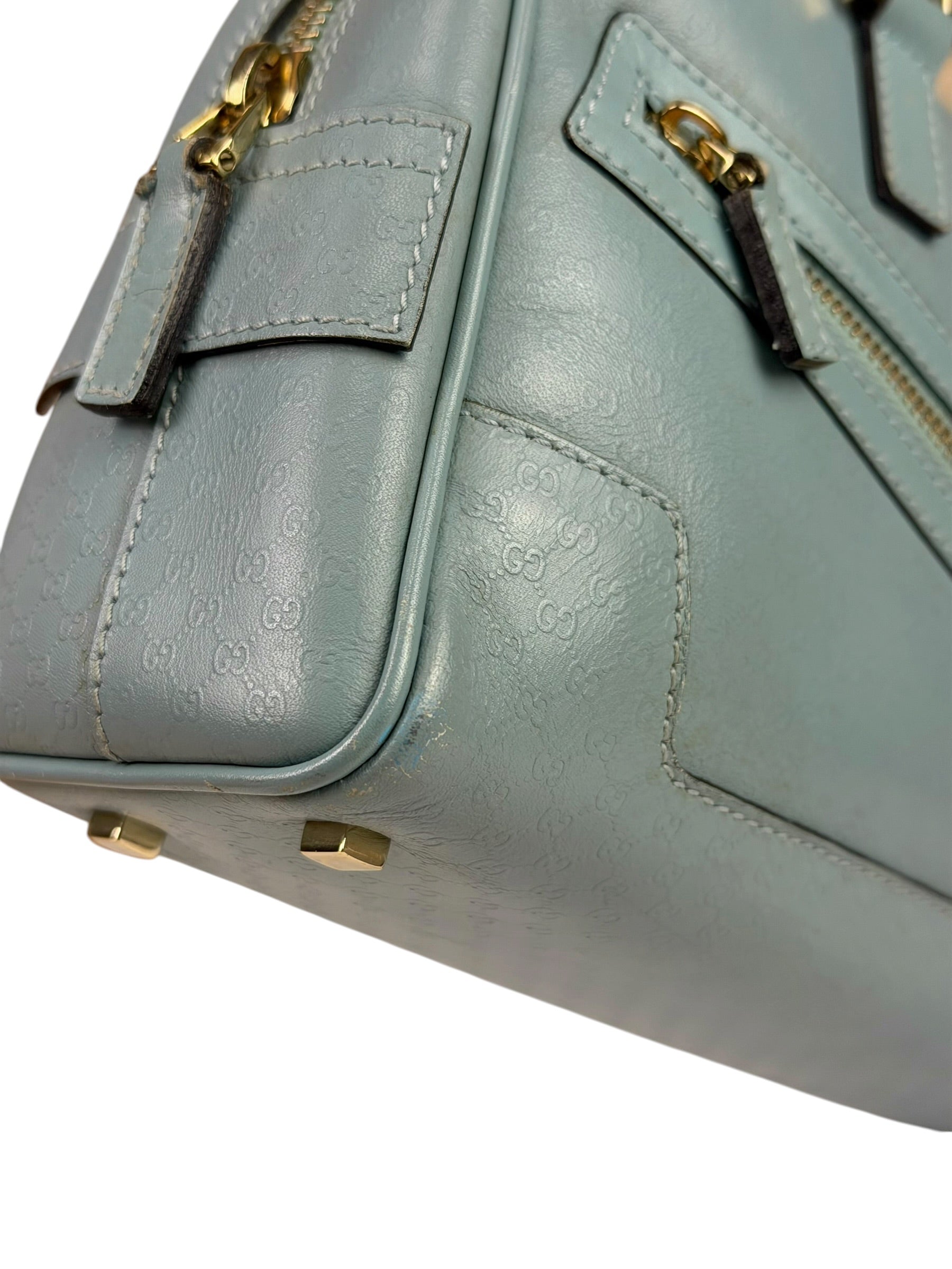 Gucci Blue Leather Micro GG Bowler Bag
