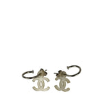 Chanel Silver-Tone Hoop CC Drop Earrings