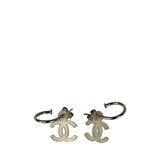 Chanel Silver-Tone Hoop CC Drop Earrings