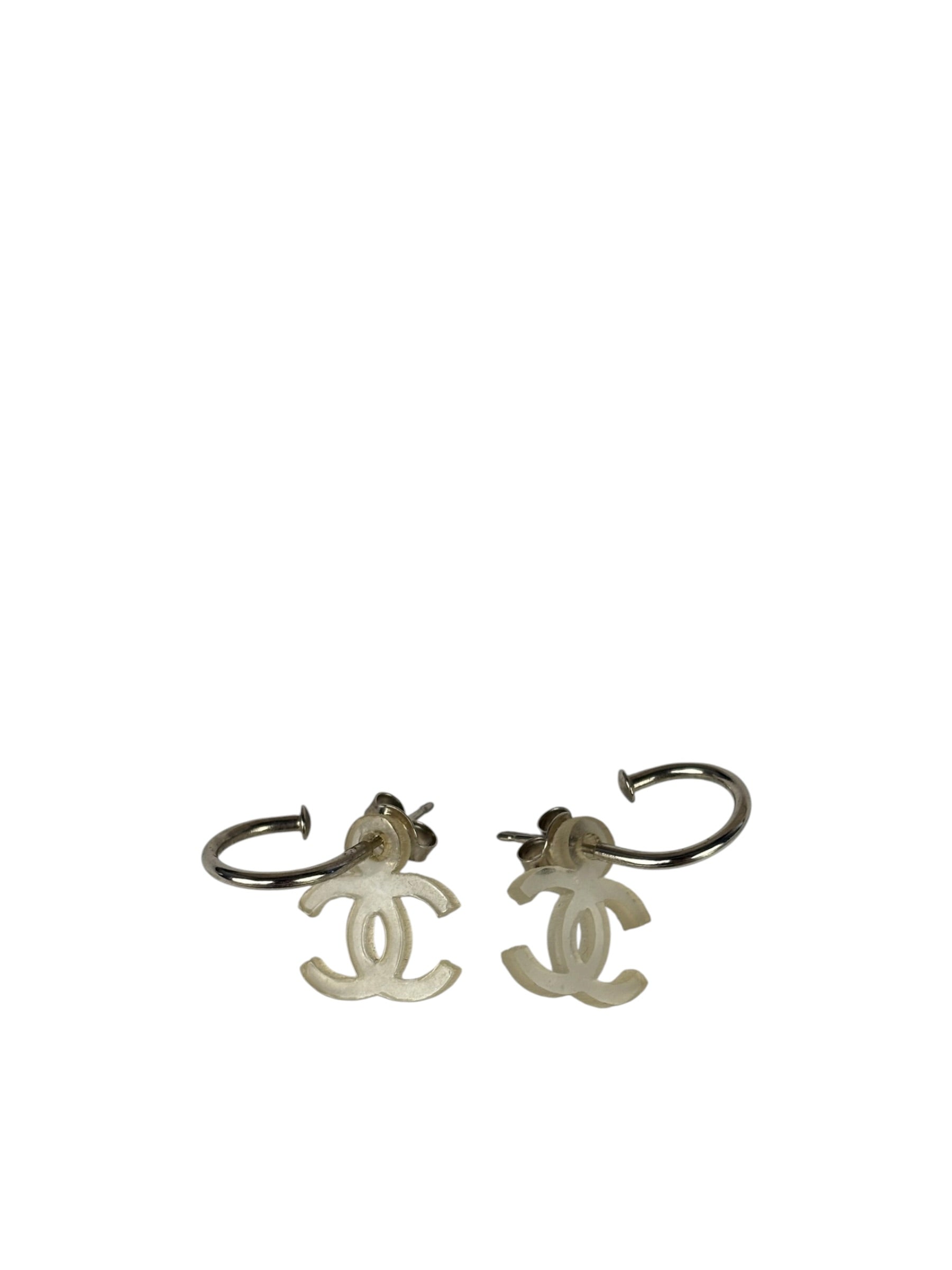 Chanel Silver-Tone Hoop CC Drop Earrings