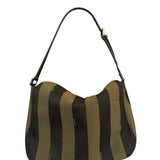 Fendi Green/Black Leather Trim Pequin Stripe Hobo Bag