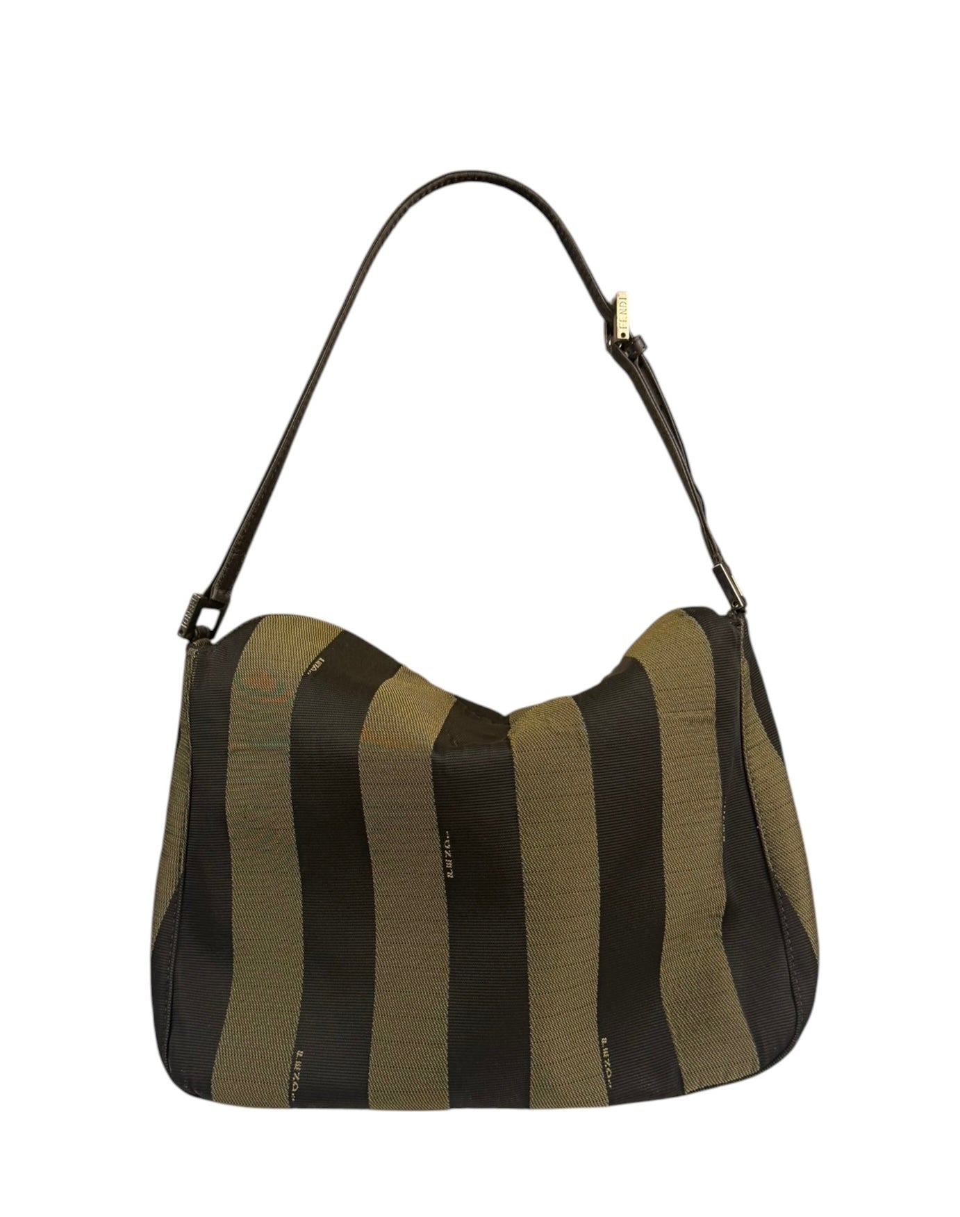 Fendi Green/Black Leather Trim Pequin Stripe Hobo Bag