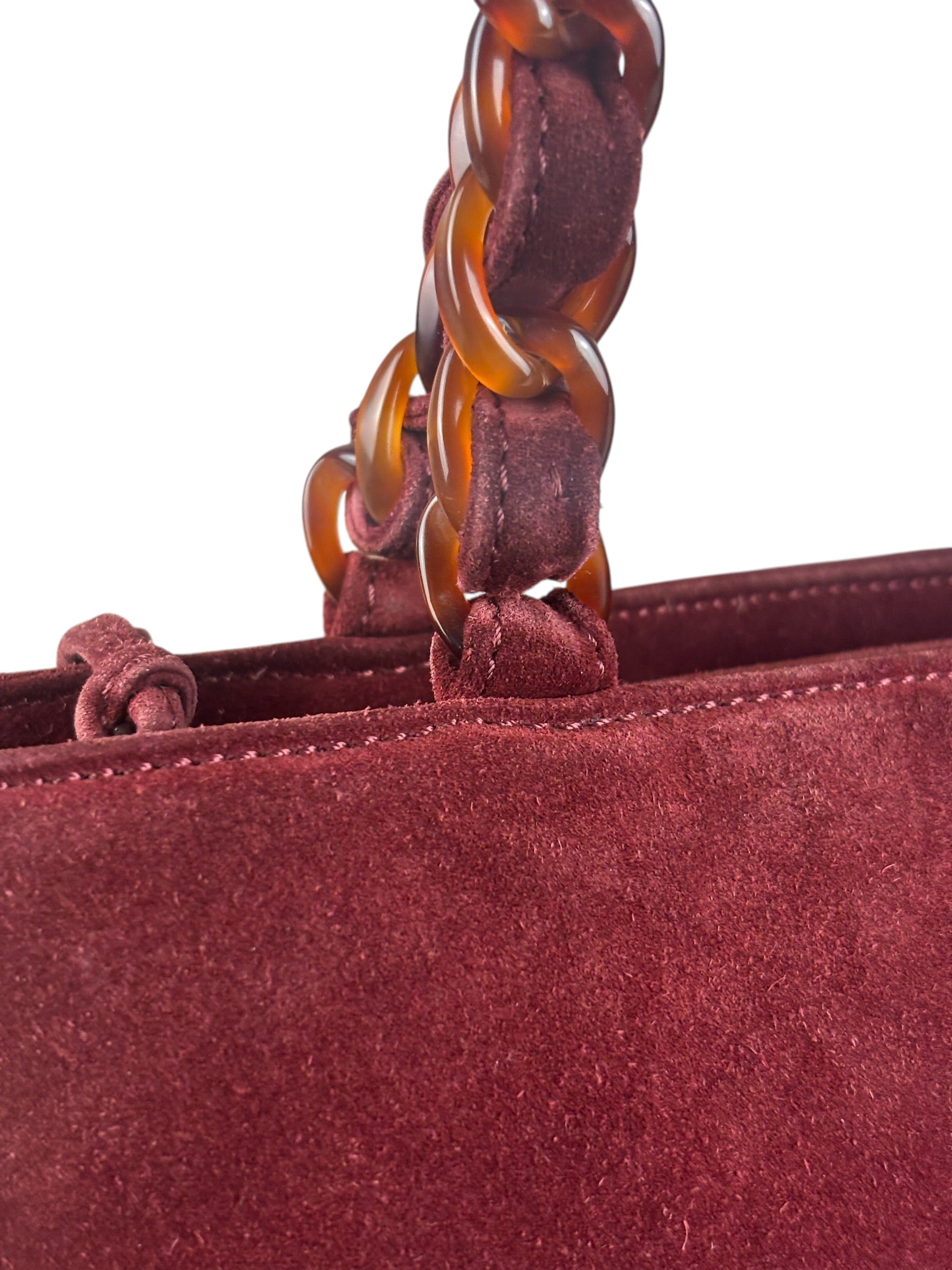 Chanel Bordeaux Suede Tortoise Chain Shoulder Bag '97-'99