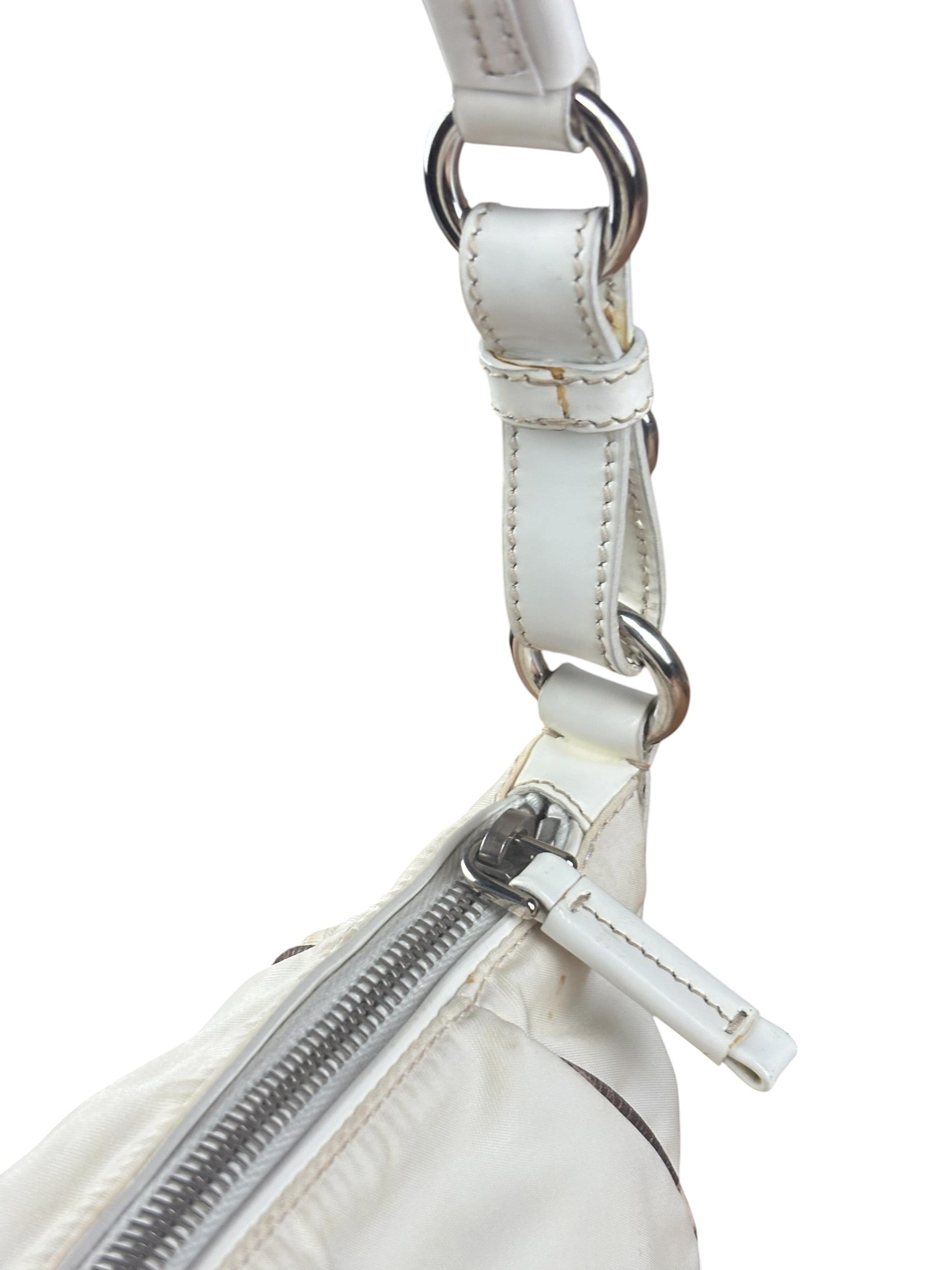 Prada White Tessuto Nylon Leather Trim Shoulder Bag