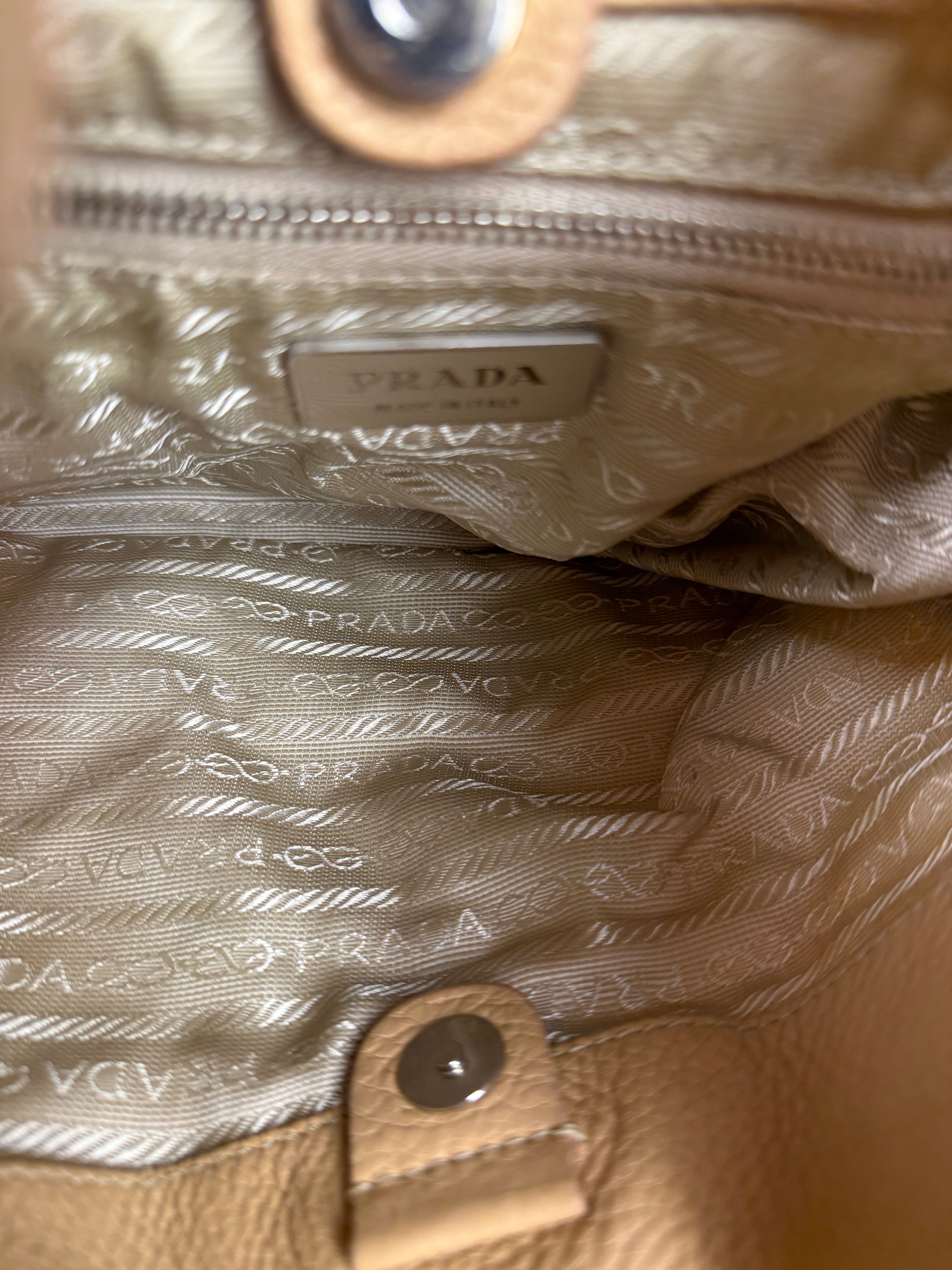 Prada Vintage Beige Nylon/Leather Logo Handbag
