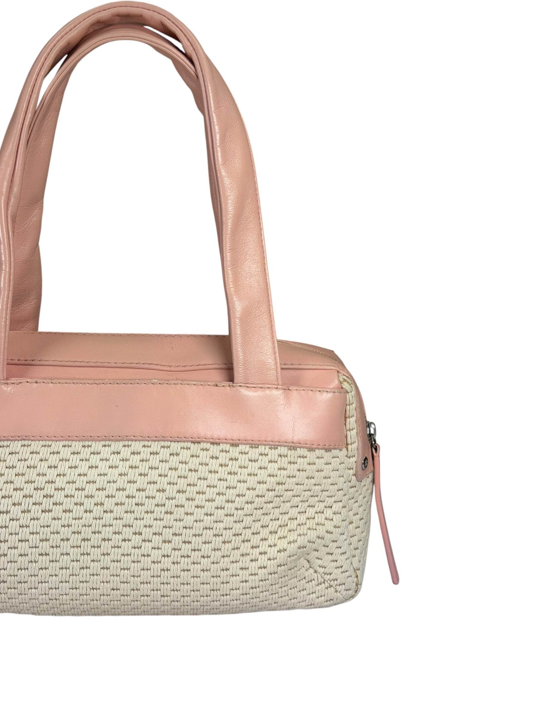 Chanel Cream/Pink Leather Lax Crochet Bowler Shoulder Bag 2004