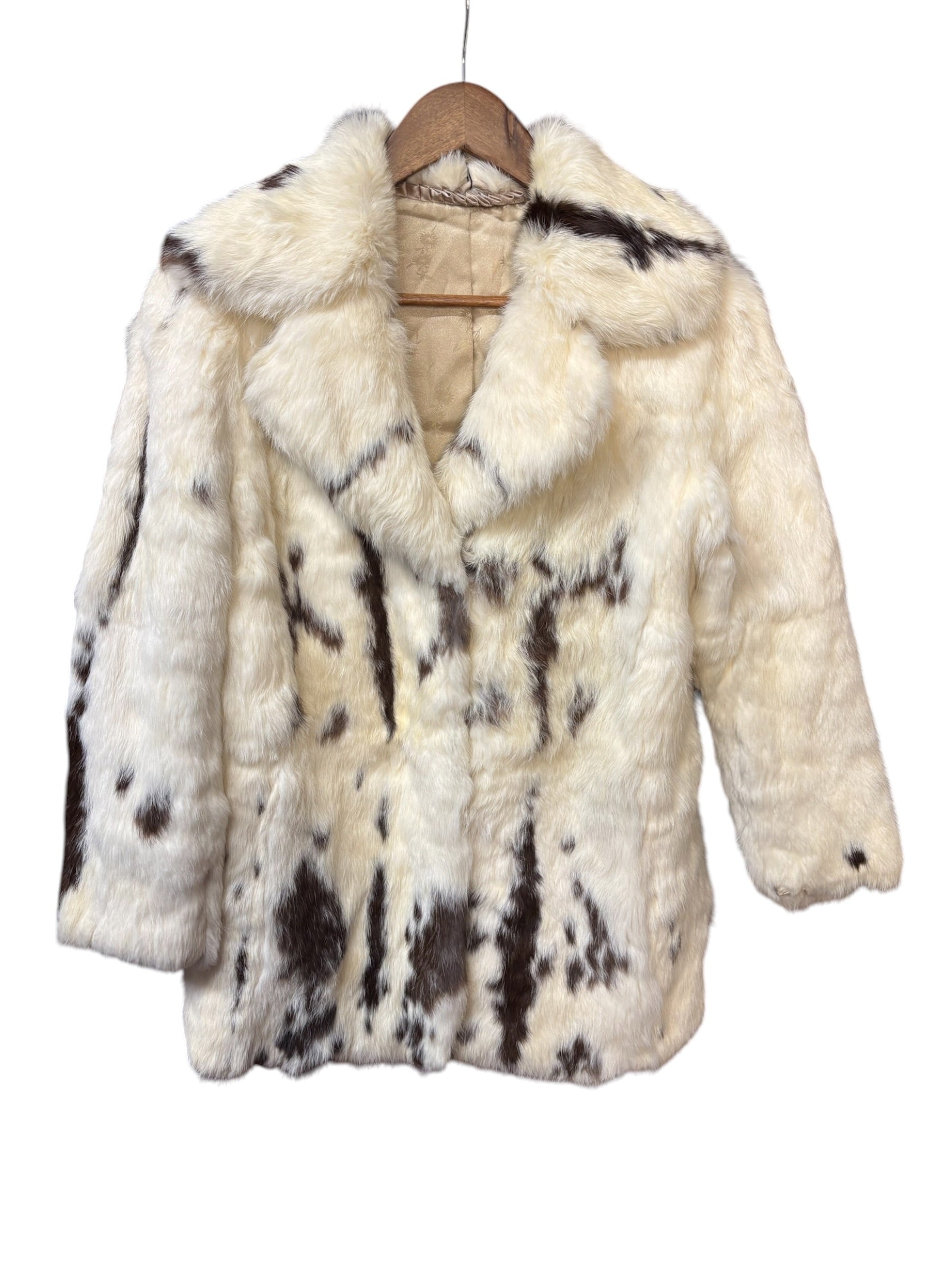 Vintage White/Brown Rabbit Fur Coat