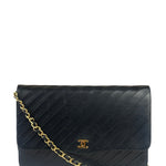 Chanel Vintage Black Leather Timeless Diagonal Stitch Flap Bag 1986