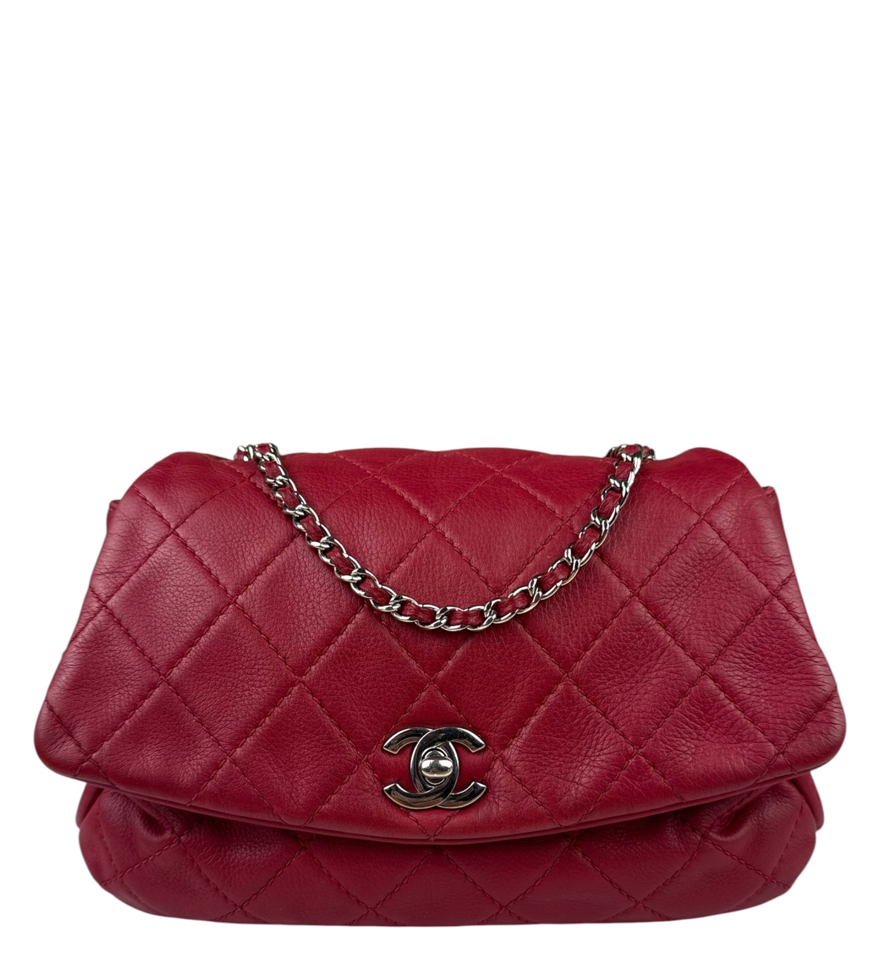 Chanel Red Quilted Leather CC Curvy Flap Bag 2015