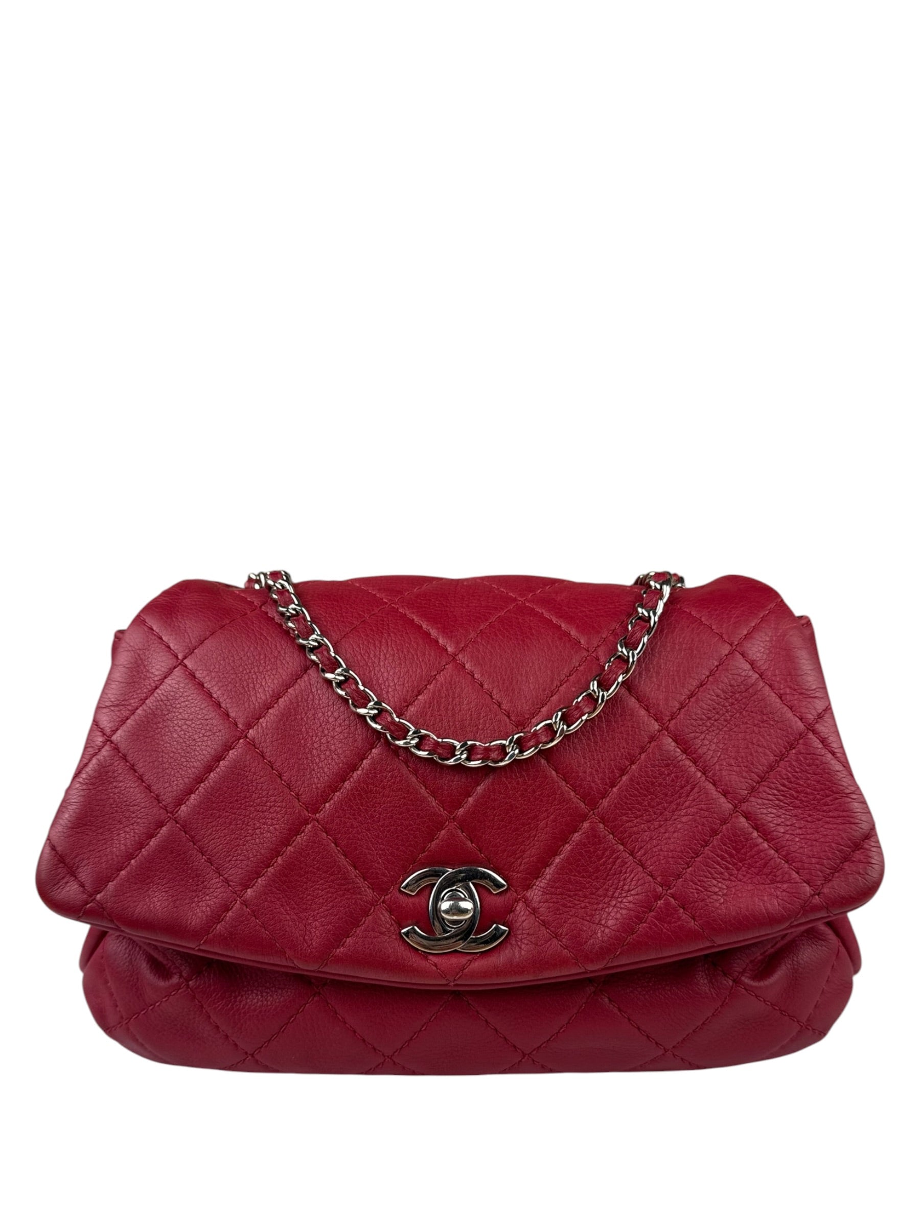 Chanel Red Quilted Leather CC Curvy Flap Bag 2015