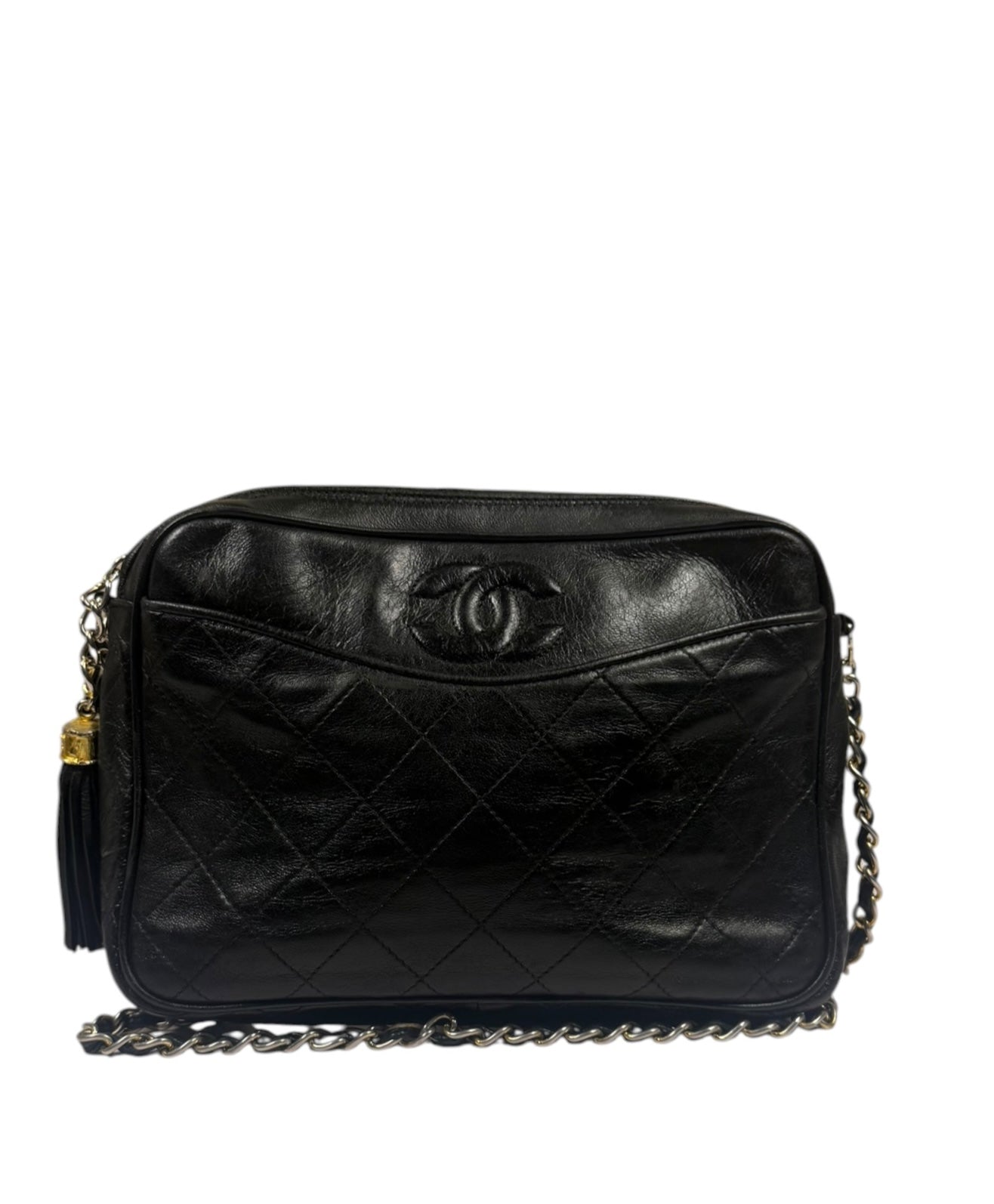 Chanel Vintage Black Quilted Lambskin Camera Bag 1986