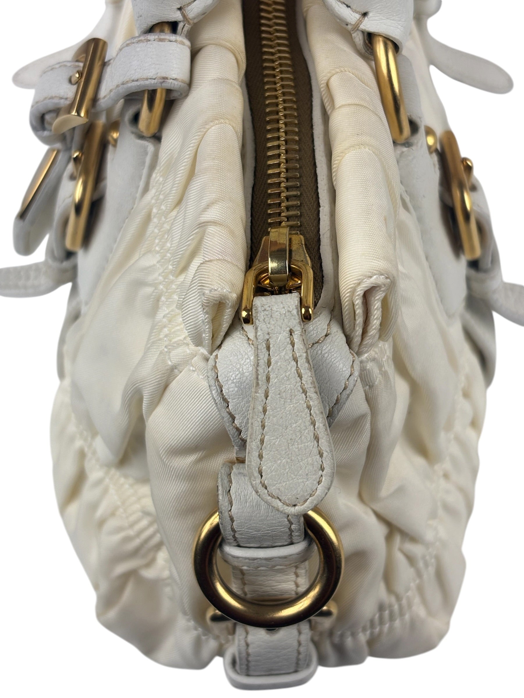 Prada Y2K Ivory Gaufre Nylon Woven Leather 2Way Mini Handbag