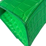 Balenciaga Fluo Green Crocodile Embossed Hourglass XS Two-Way Bag