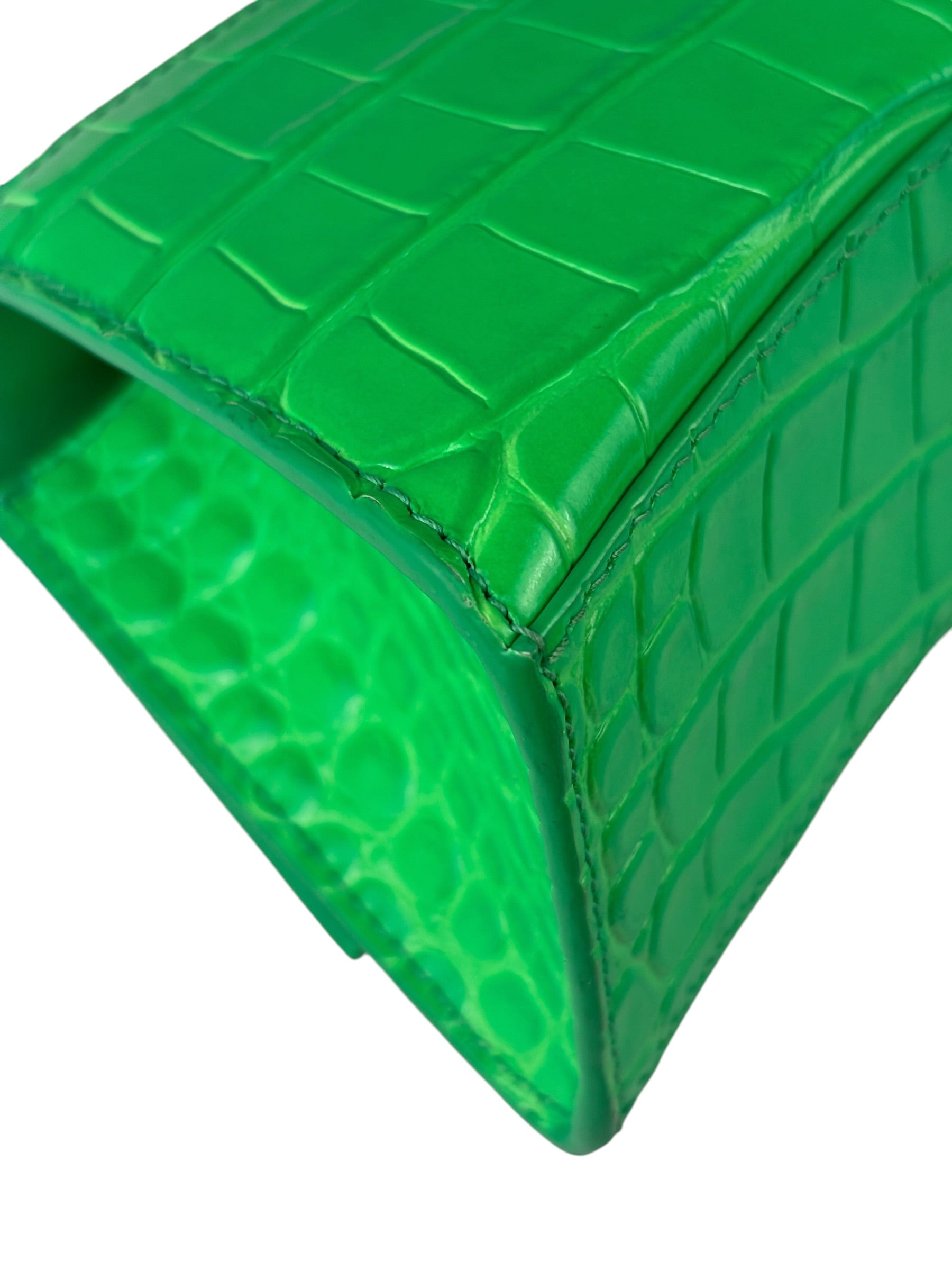 Balenciaga Fluo Green Crocodile Embossed Hourglass XS Two-Way Bag