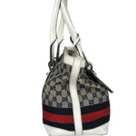 Gucci Navy Leather Trim GG Sherry Line Heritage Shoulder Bag