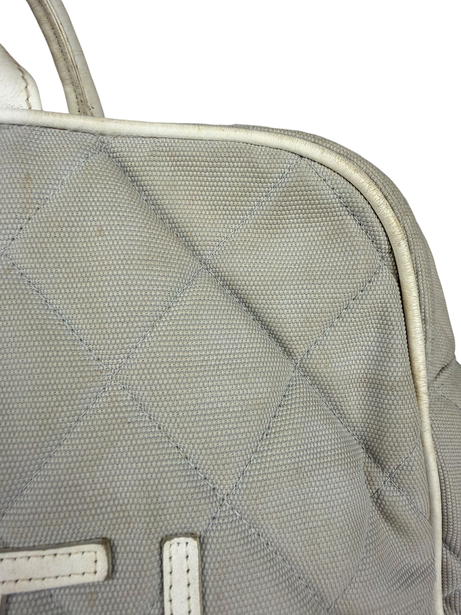 Chanel Vintage Grey Quilted Woven Sports Line Canvas Bowler Bag  2001