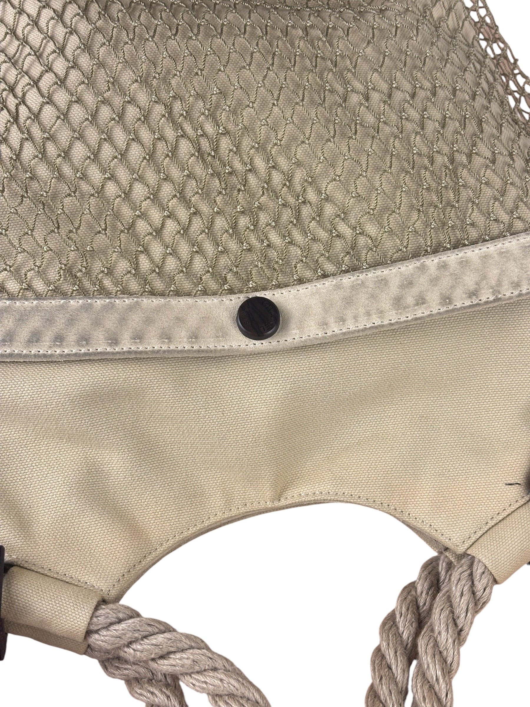 Chanel Vintage Beige Denim/Leather Trim Camellia Rope Tote