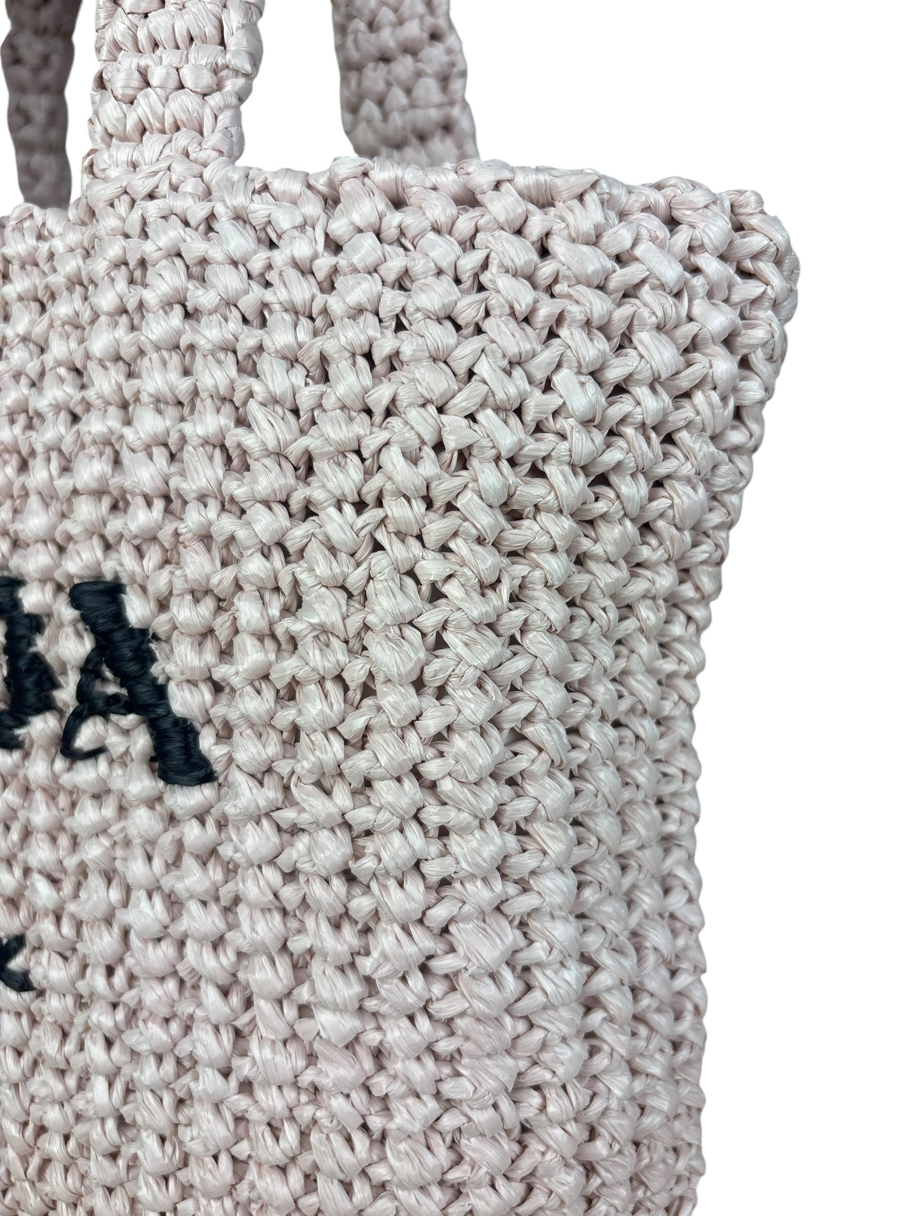 Prada Pink Raffia Woven Crochet Logo Tote Bag