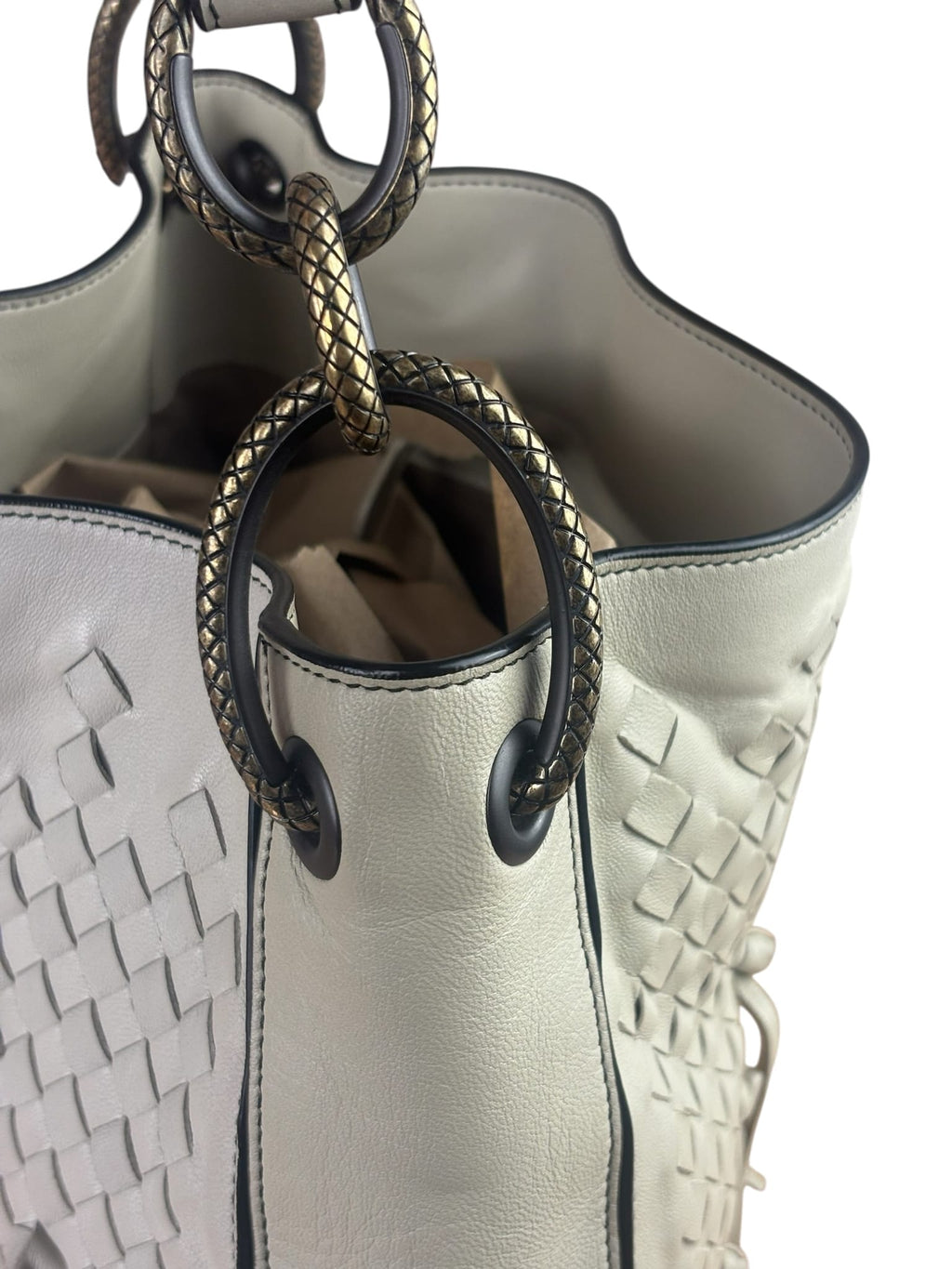 Bottega Veneta Grey Intrecciato Brio Loop Fringe Shoulder Bag