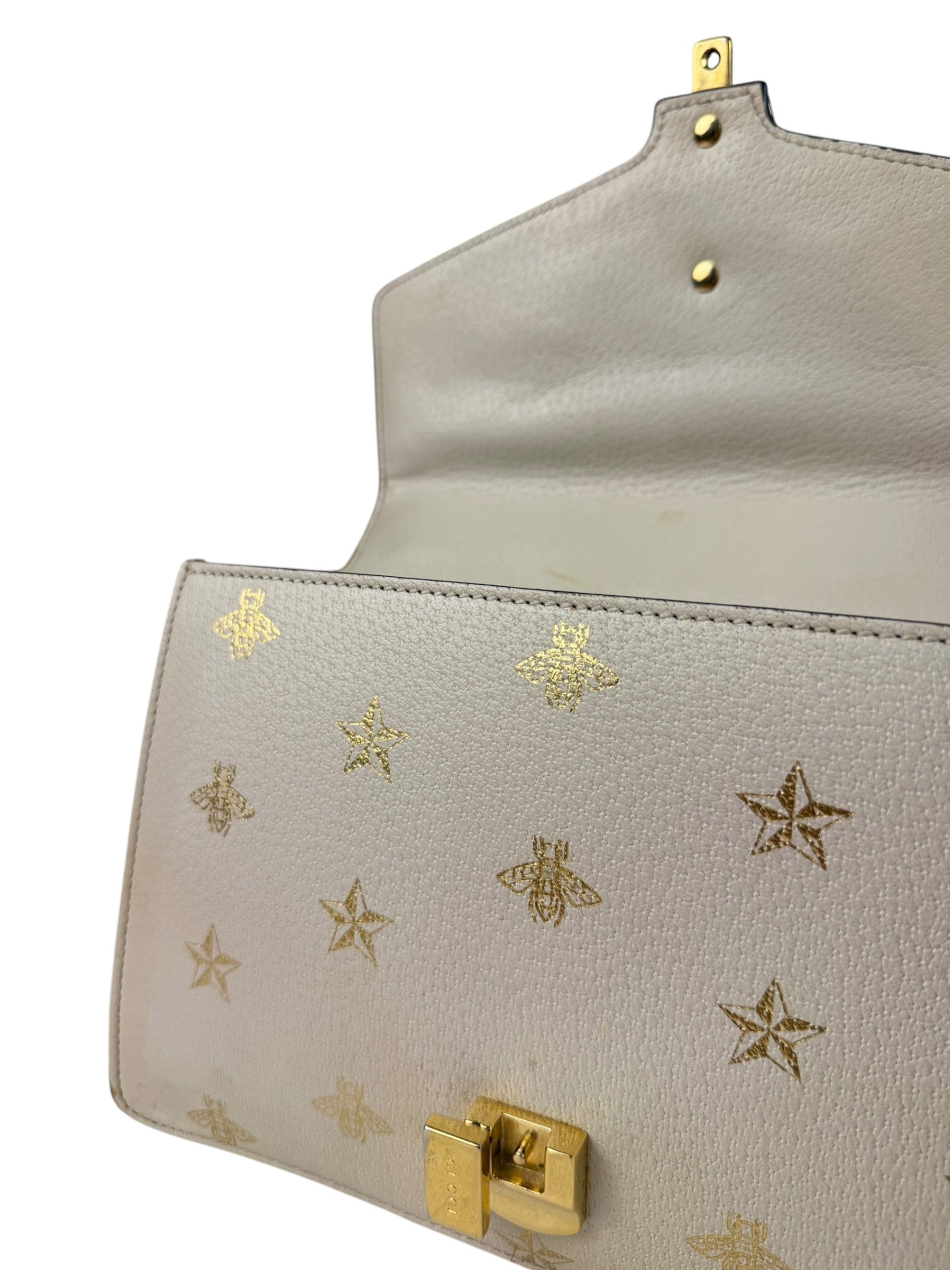 Gucci Textured Calfskin Bee Star Sylvie Shoulder Bag White