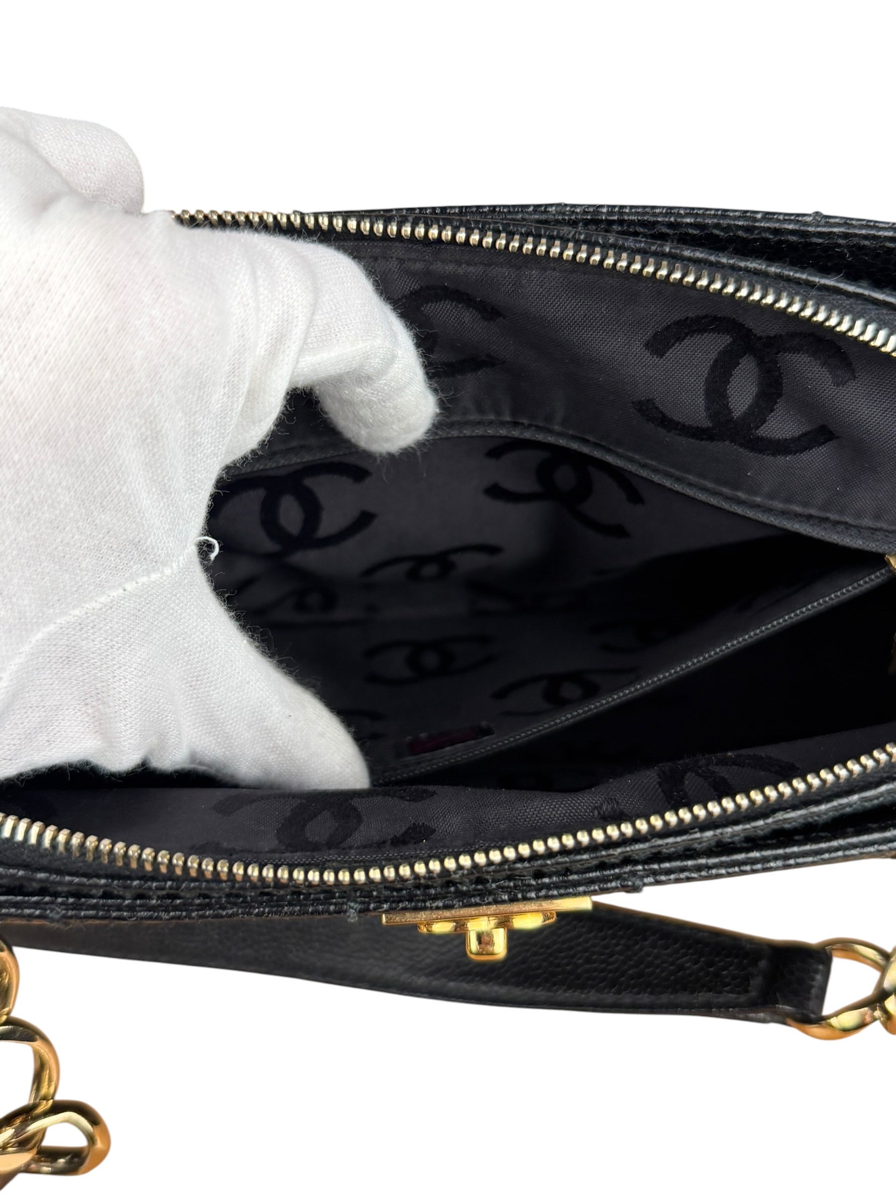 Chanel Black Choco Bar Stitch Caviar Chain Tote 2002