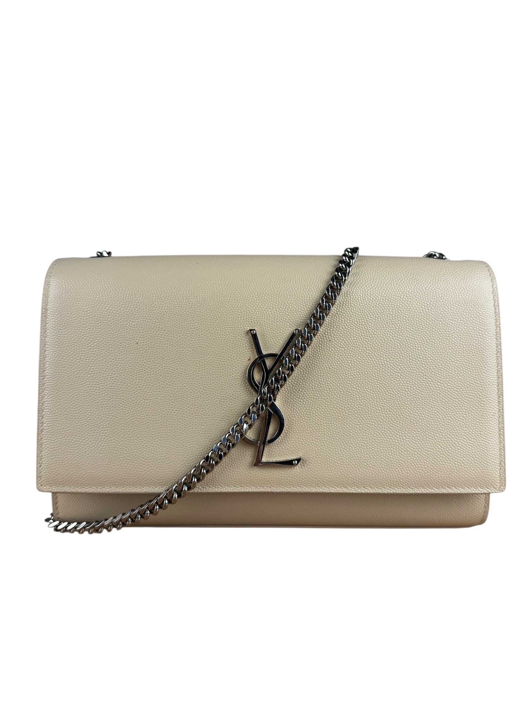 Saint Laurent Kate Grain De Poudre Chain Bag Beige
