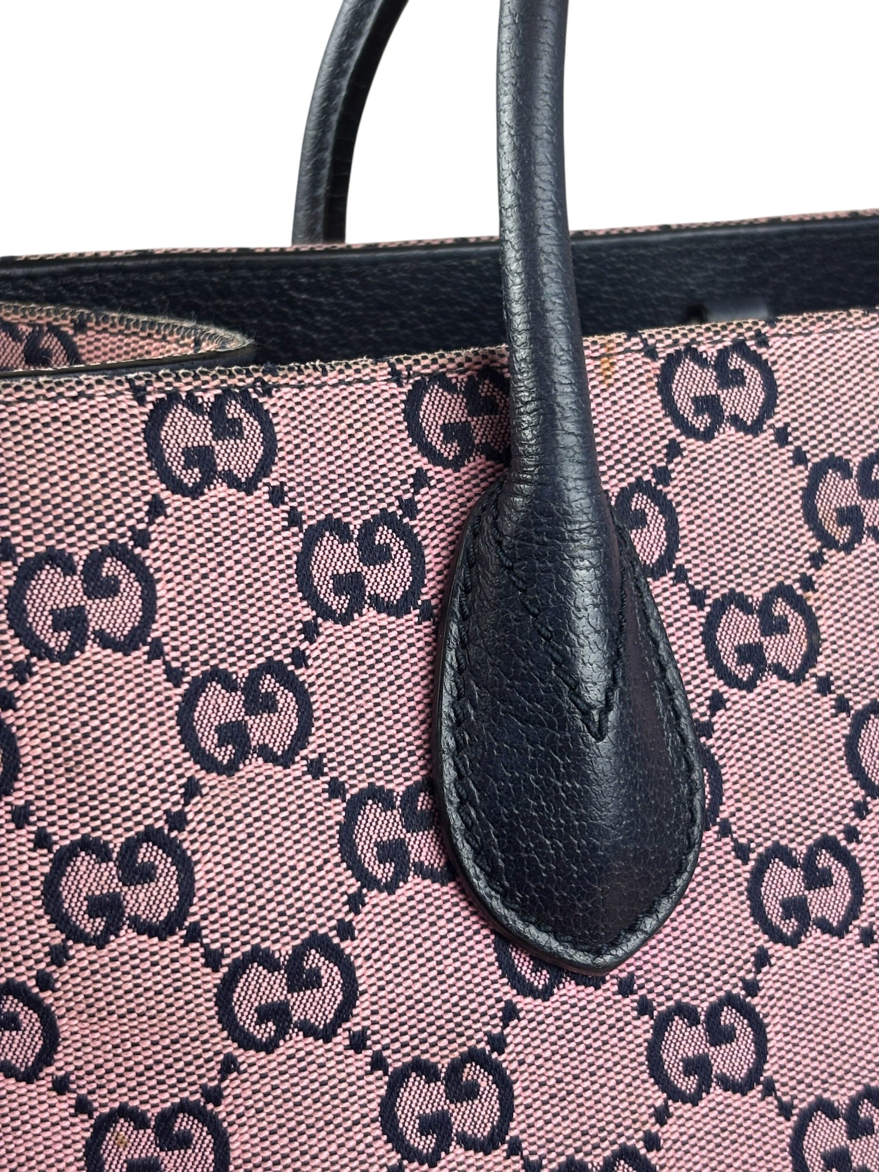 Gucci Bicolor Leather Trim GG Canvas Two-Way Tote Bag