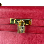 Hermes Kelly 32 Courchevel Rouge Vif Gold Handbag 1997
