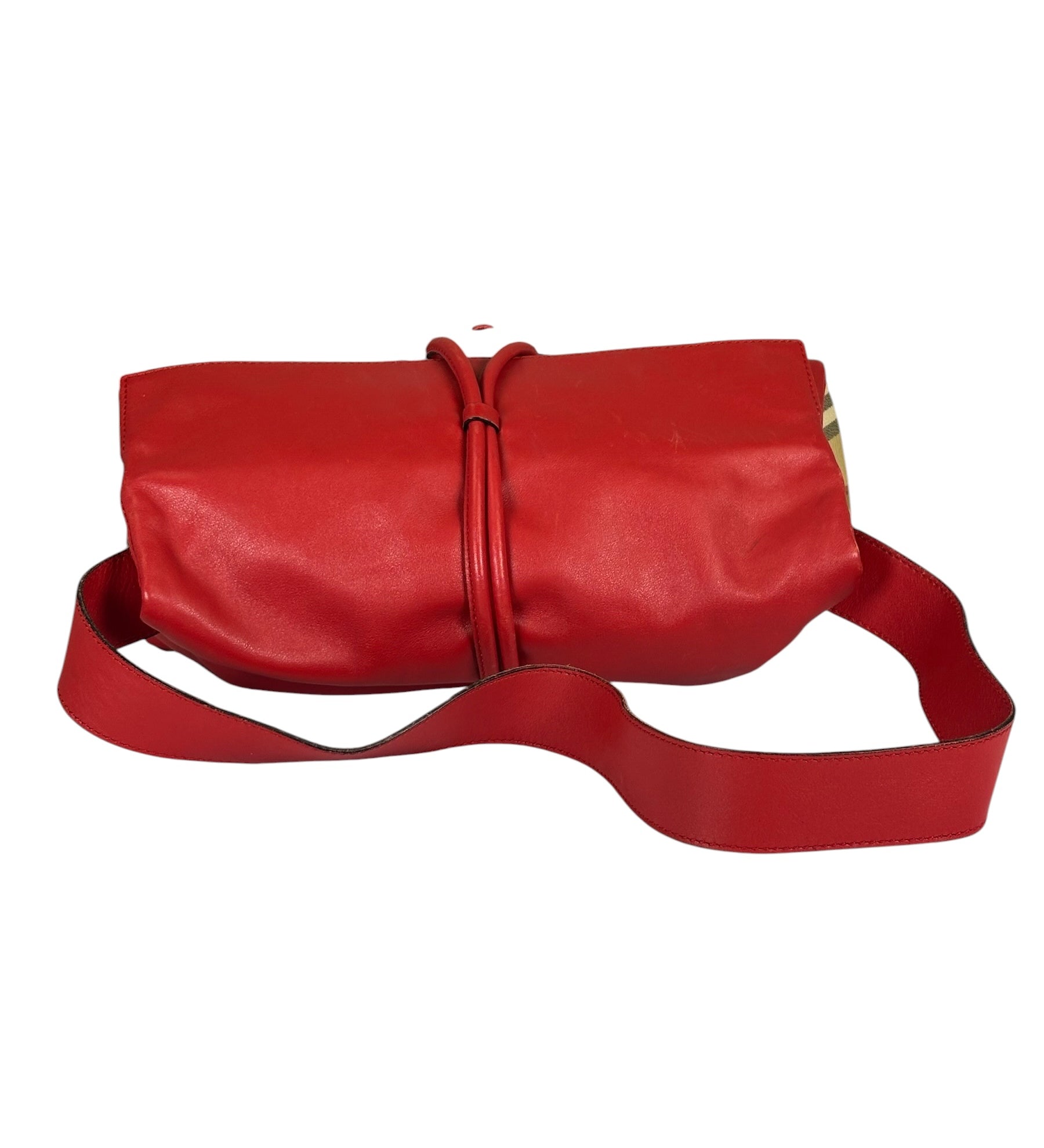 Burberry Red Leather Haymarket Check Shoulder Bag