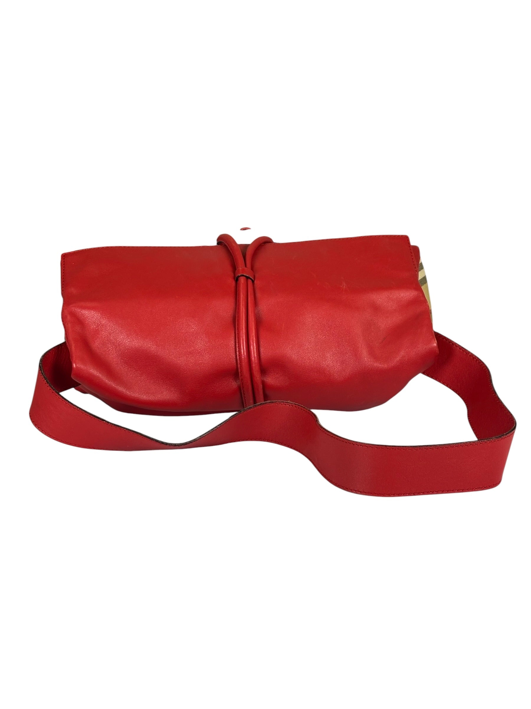 Burberry Red Leather Haymarket Check Shoulder Bag
