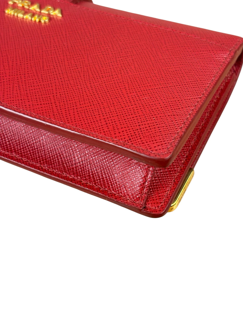 Prada Red Saffiano Leather Flap Wallet On Chain