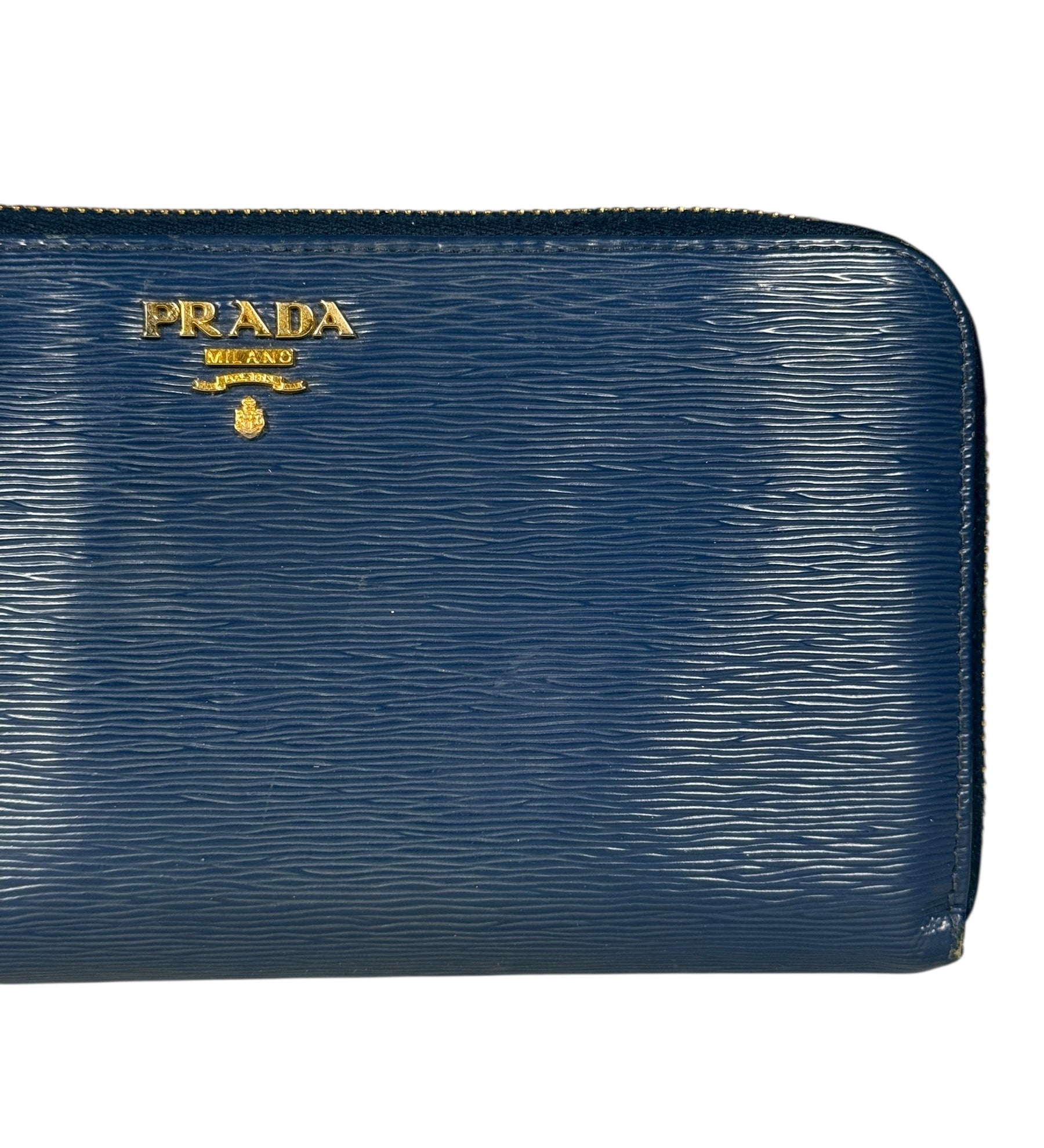 Prada Long Zip Leather Wallet Blue