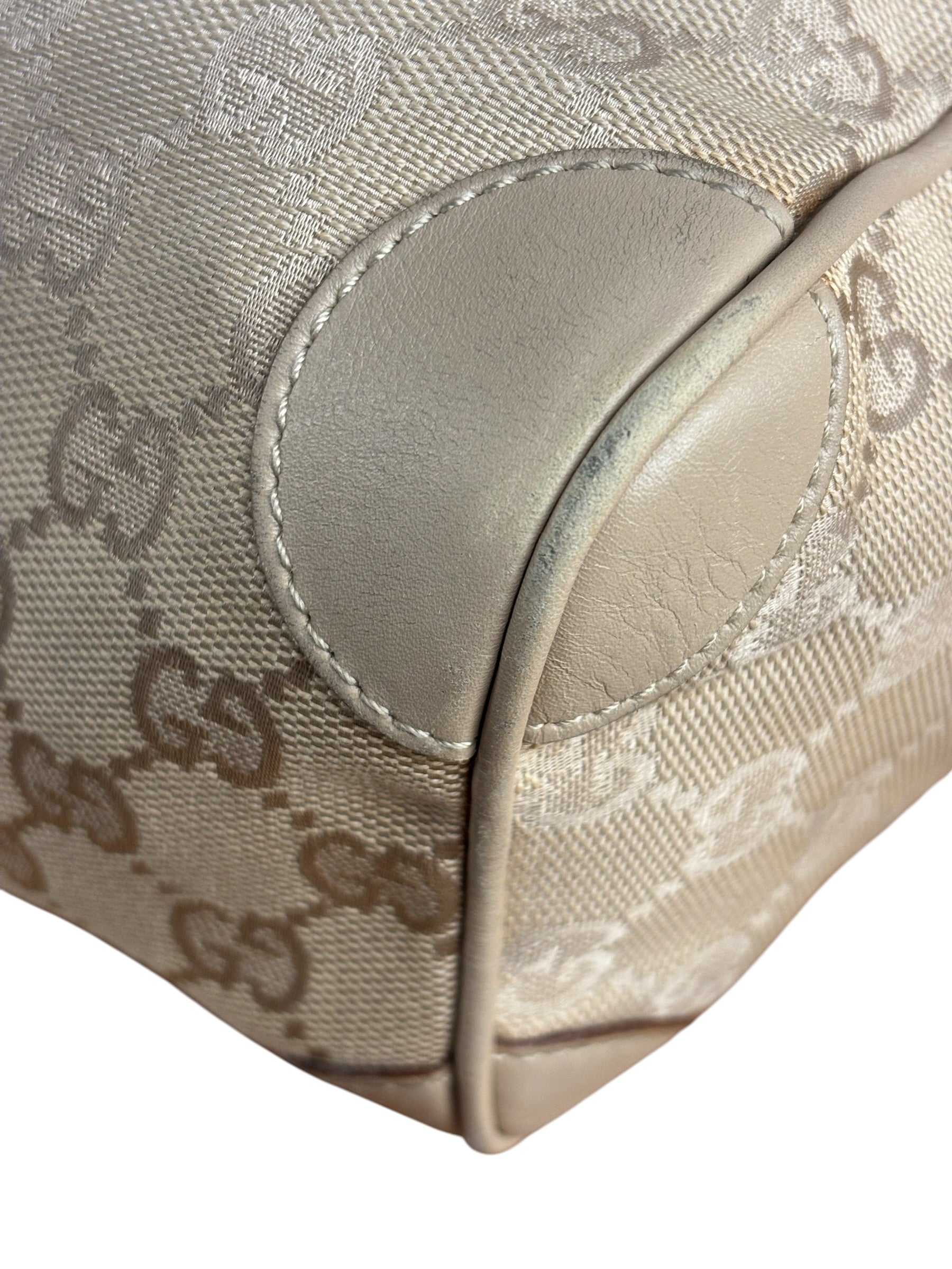 Gucci GG Beige Leather Trim Guccissima Small Boston Bag