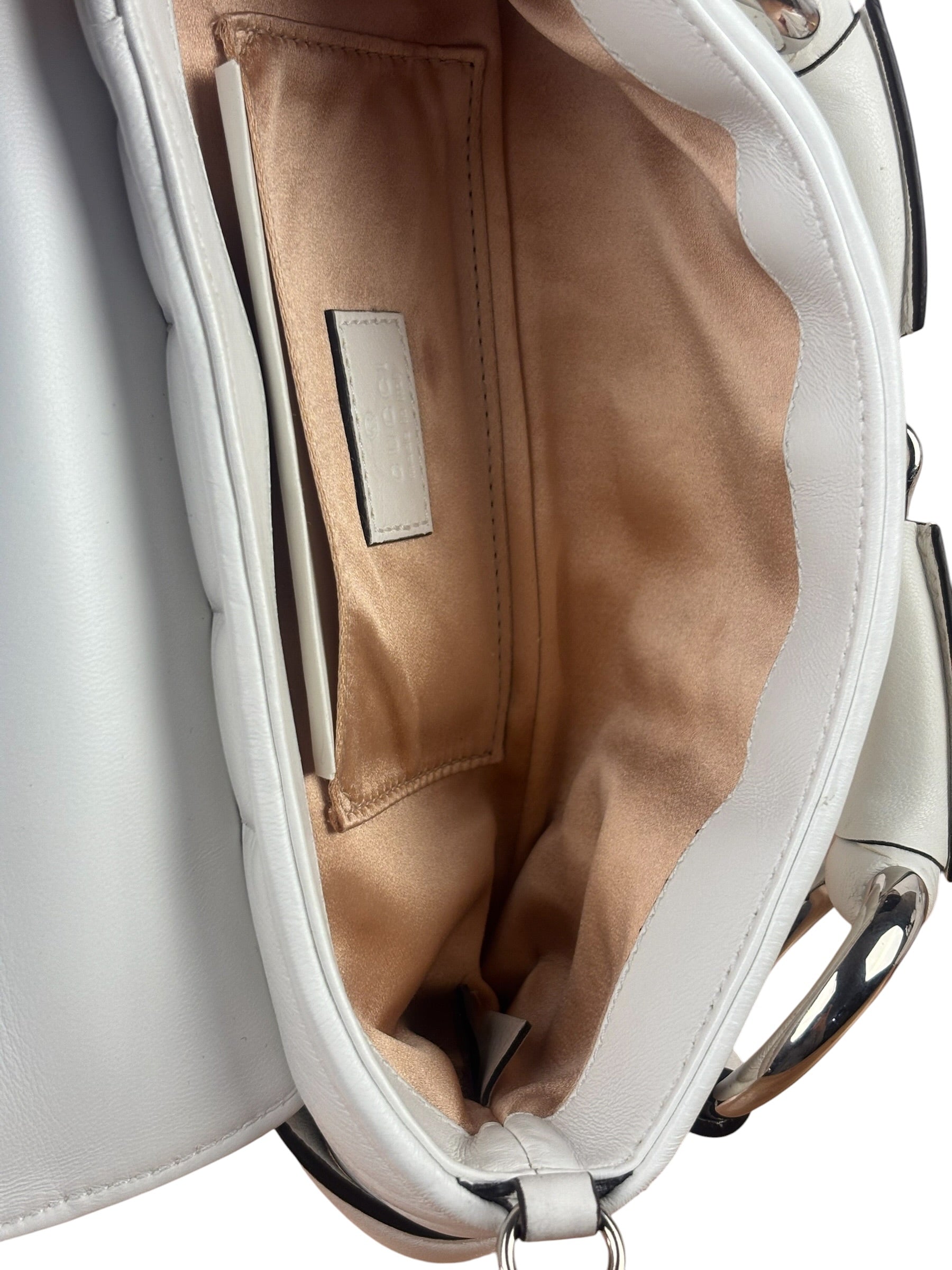 Gucci White Leather Horsebit Shoulder Bag