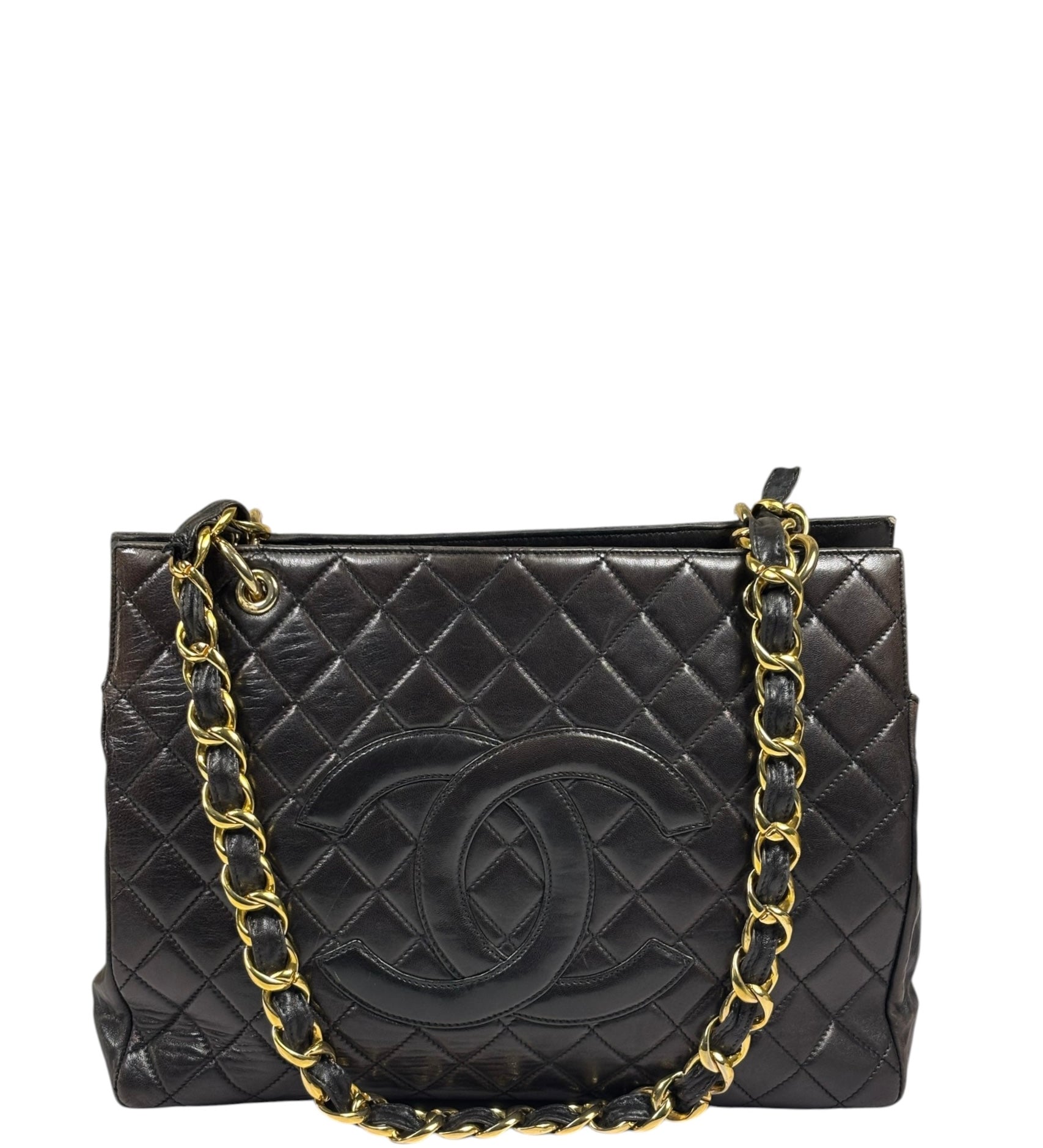 Chanel Black Quilted Lambskin CC Timeless Shopping Tote Late 90s