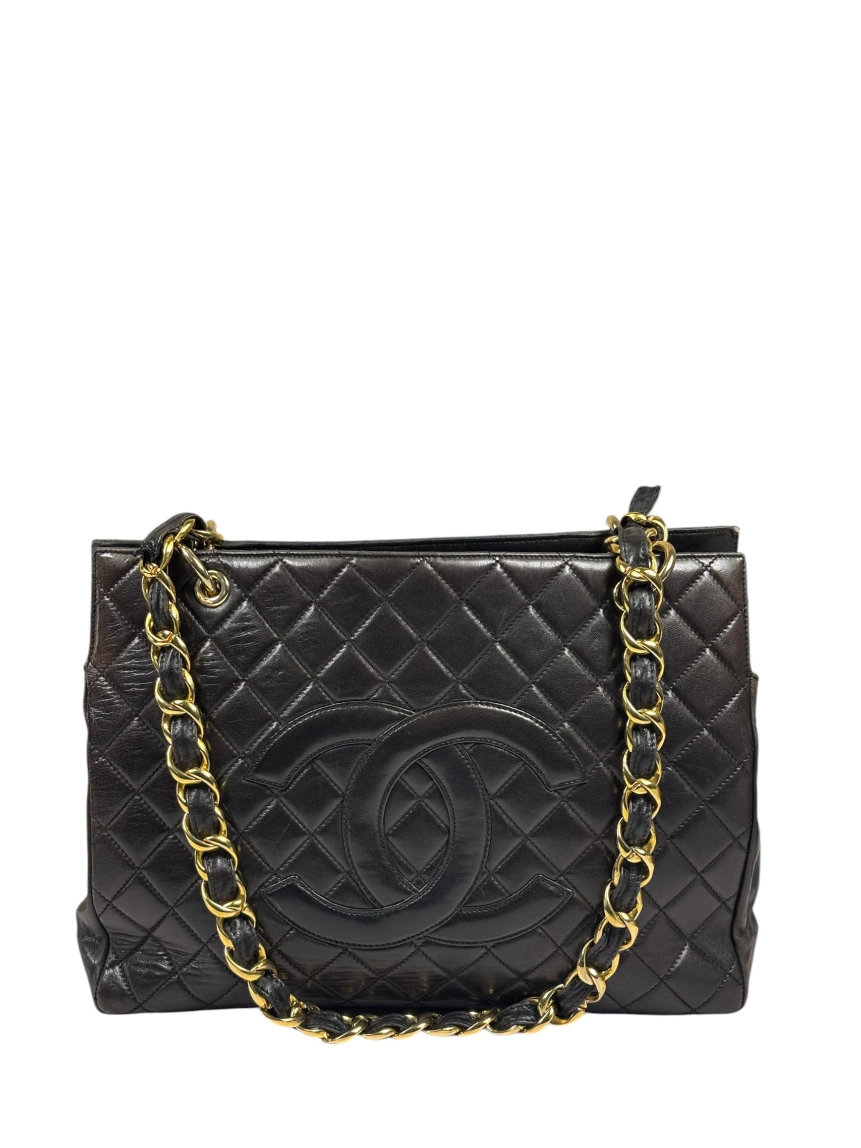 Chanel Black Quilted Lambskin CC Timeless Shopping Tote Late 90s