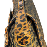 Fendi Brown Leather Trim Leopard Print Buckle Bag