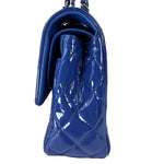 Chanel Shiny Blue Quilted Patent Leather Trim Double Flap Bag 2012