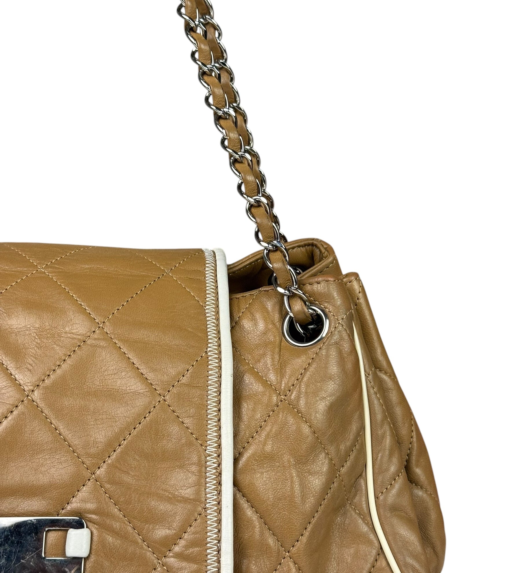 Chanel East/West Accordion Chain Beige Flap Bag 2008