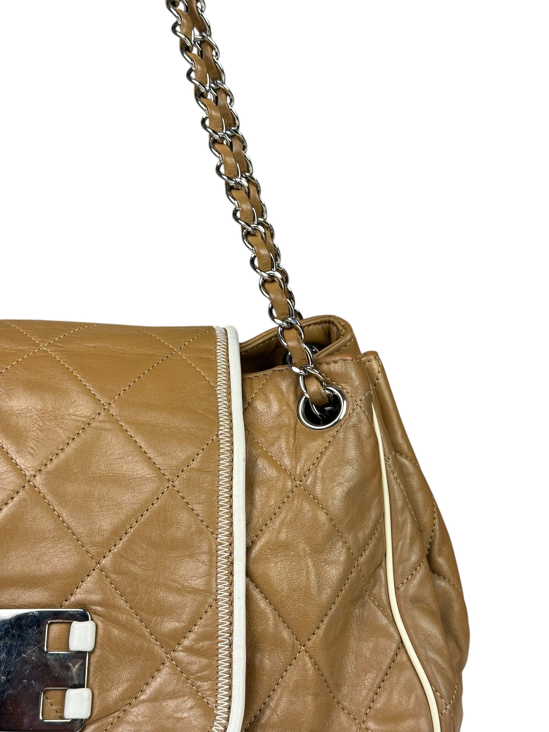 Chanel East/West Accordion Chain Beige Flap Bag 2008