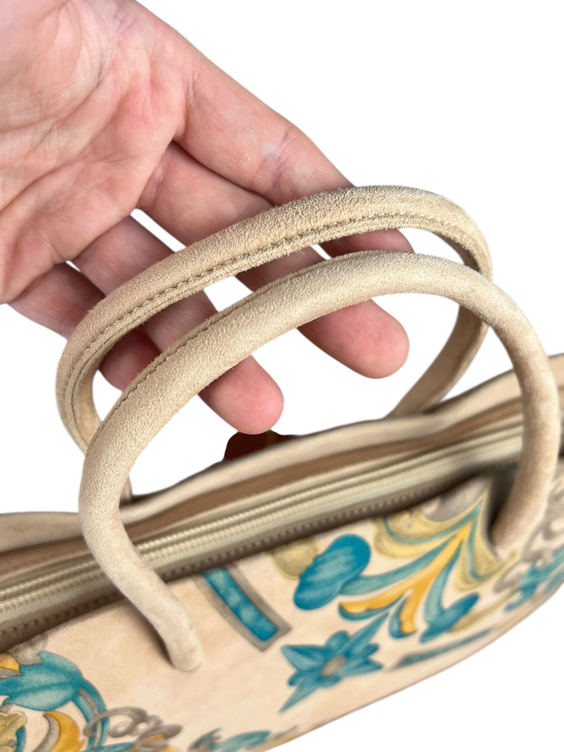 Loewe Vintage Floral Print Suede Handbag