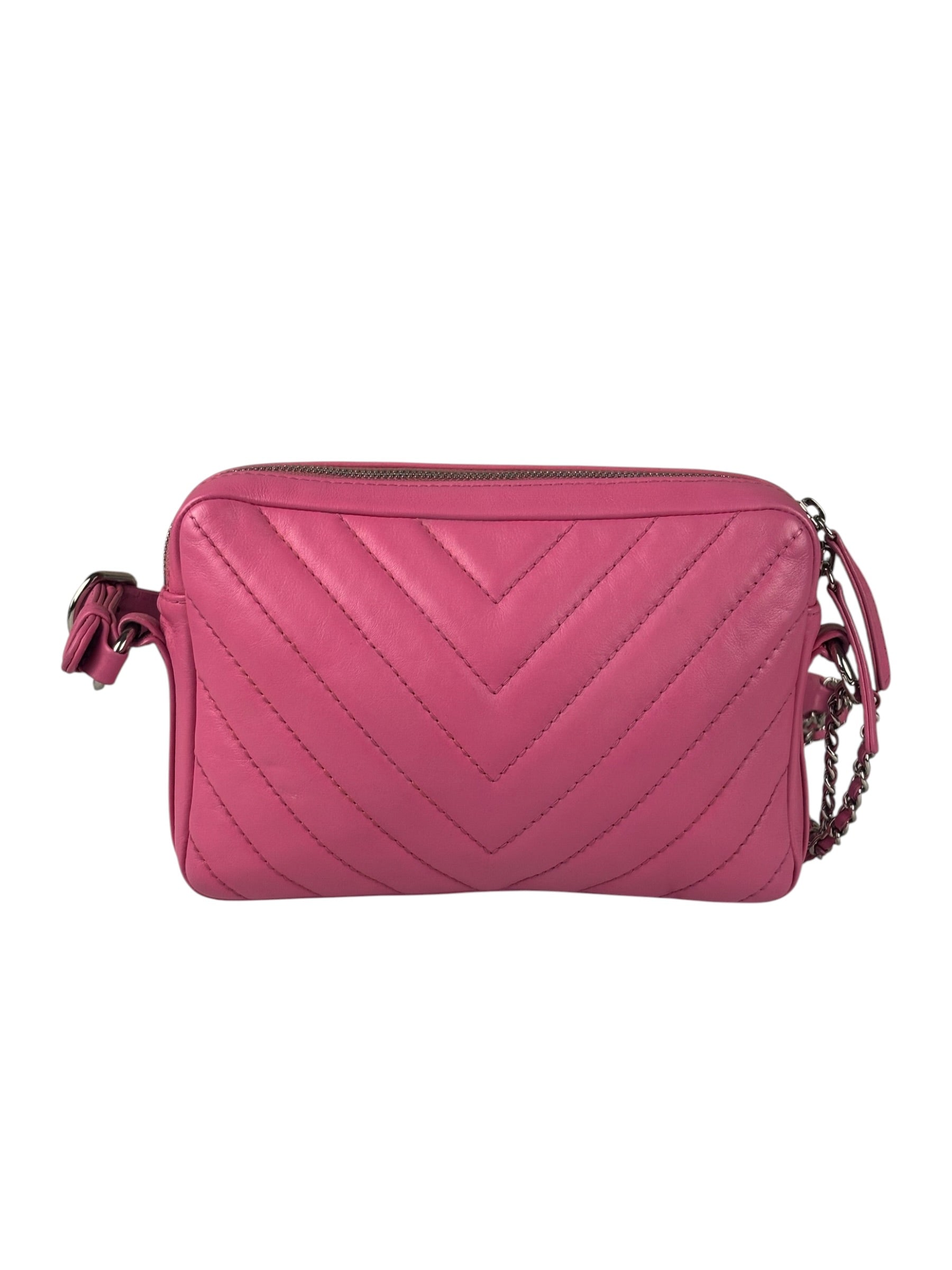 Chanel Pink Chevron Leather Promenade Chain Shoulder Bag 2018