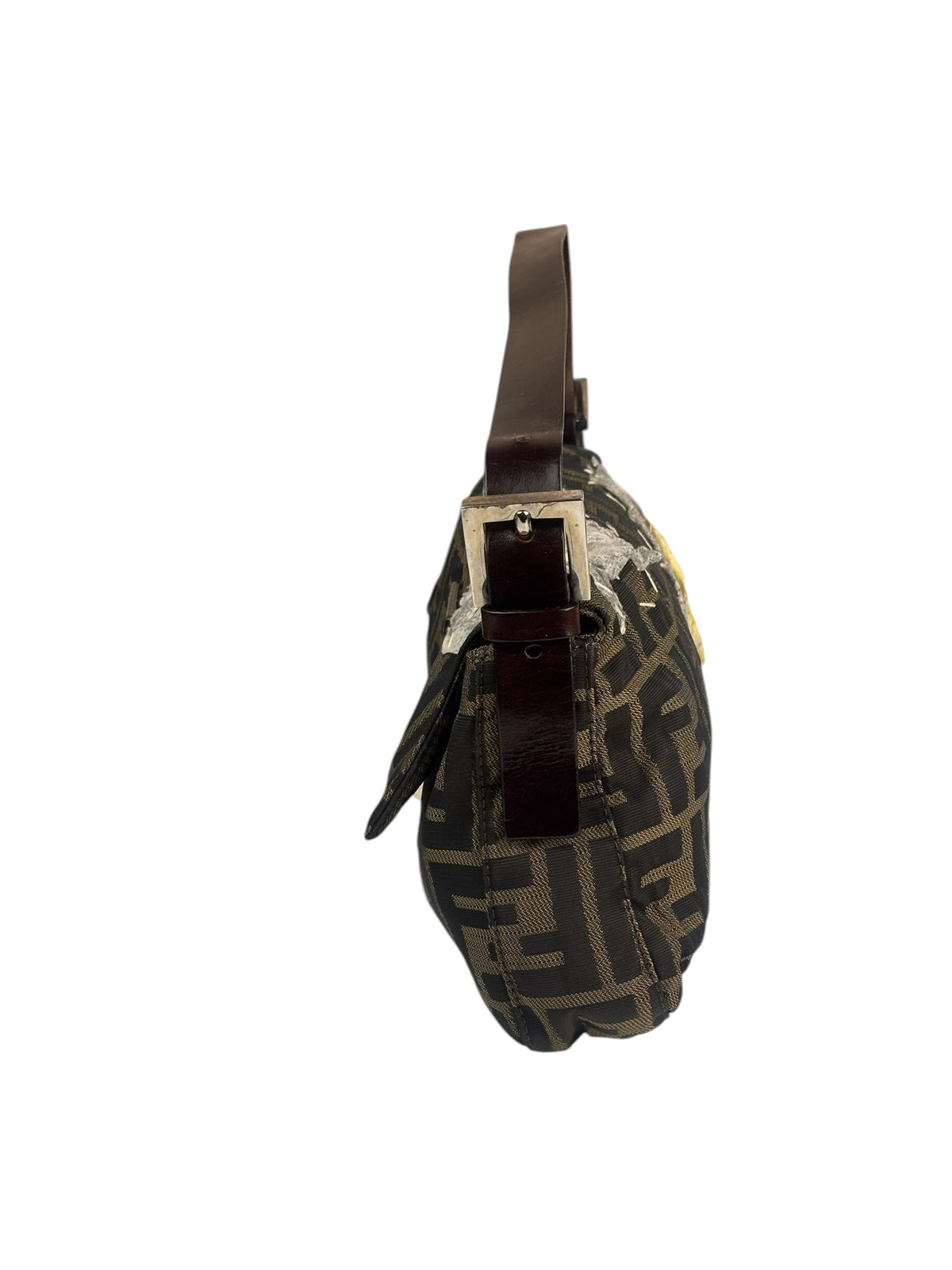 Fendi Brown Leather Trim Zucca Floral Embroidered Baguette