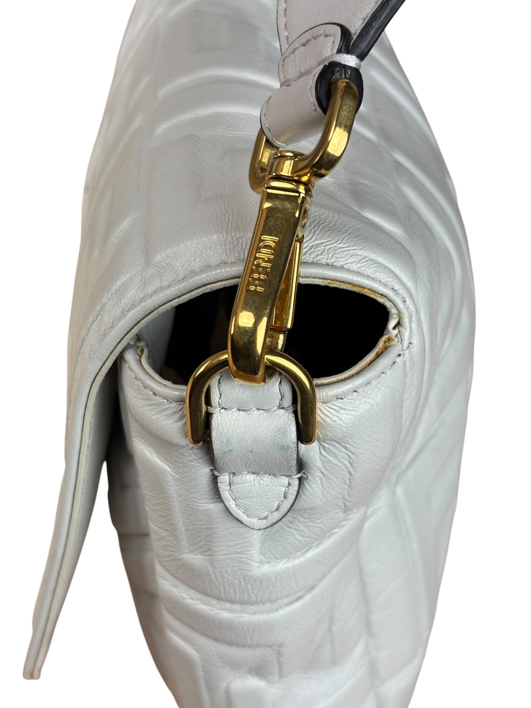 Fendi Large Zucca Embossed Leather Baguette White
