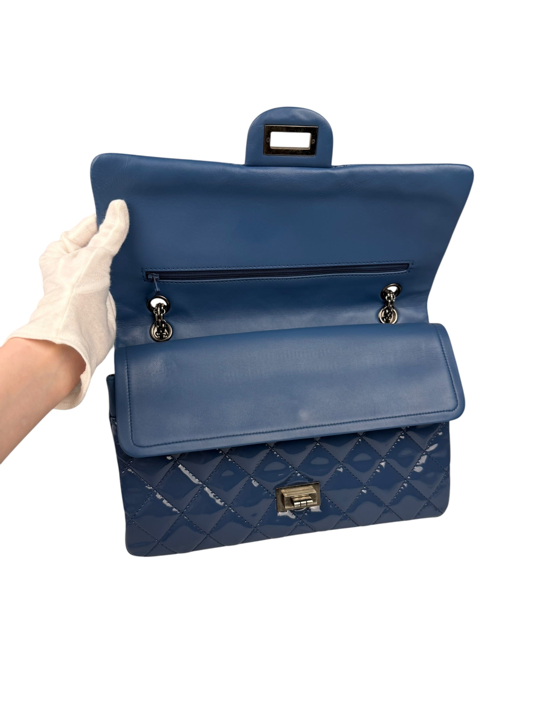 Chanel Blue Patent Quilted Jumbo Classic 2.55 Double Flap Bag 2011