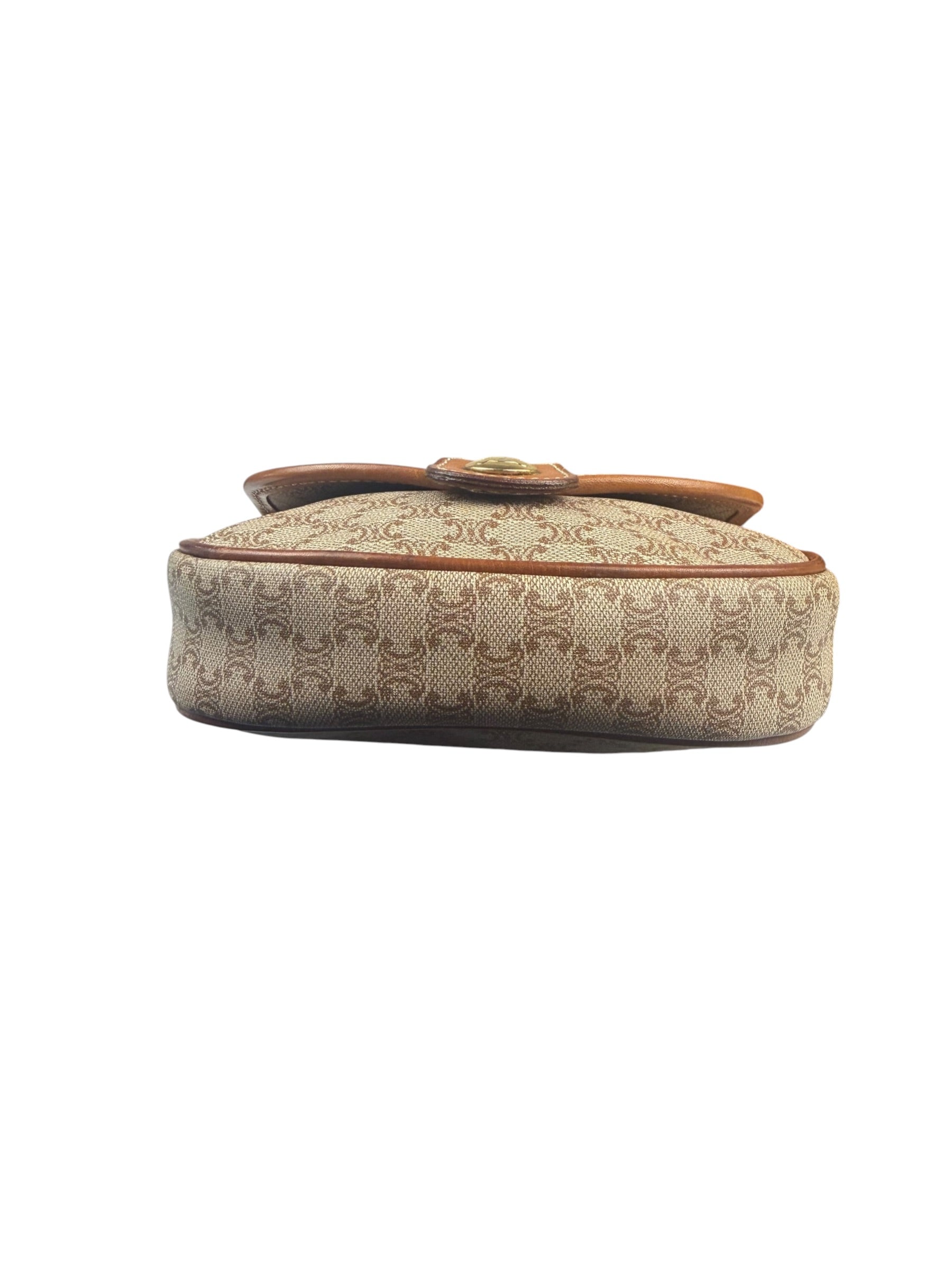 Celine Vintage Beige Leather Trim Macadam Mini Crossbody