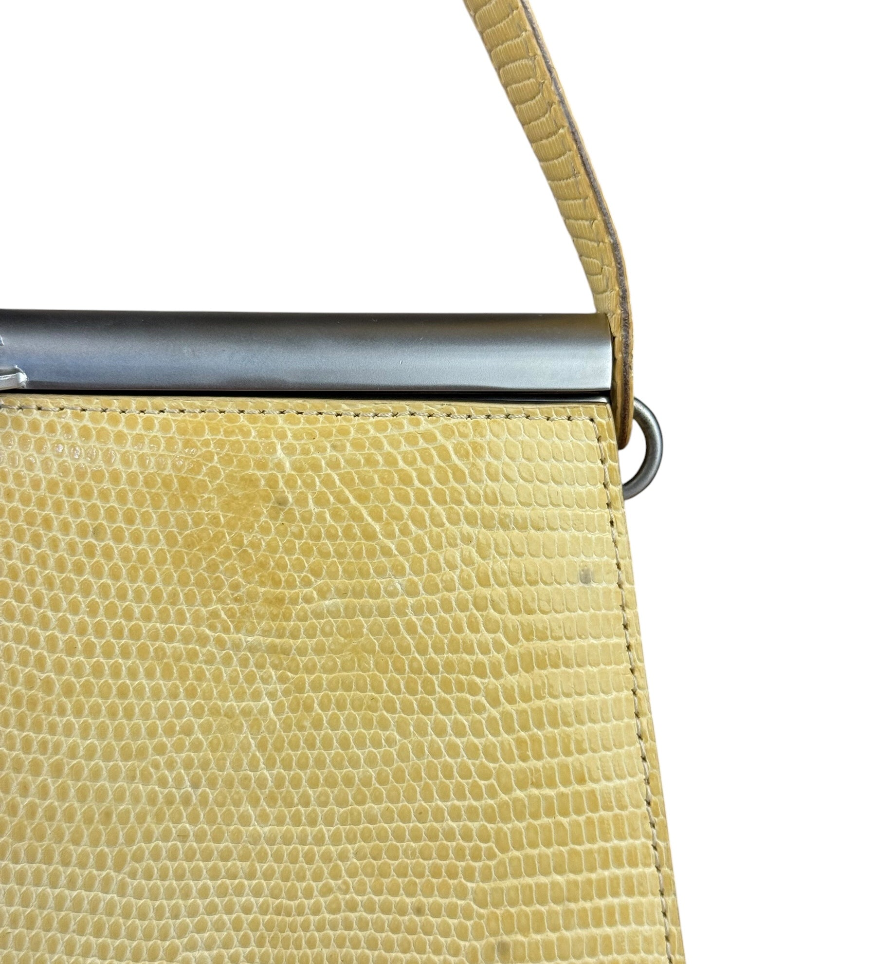 Bottega Veneta Vintage Yellow Lizard Print Clasp Handbag