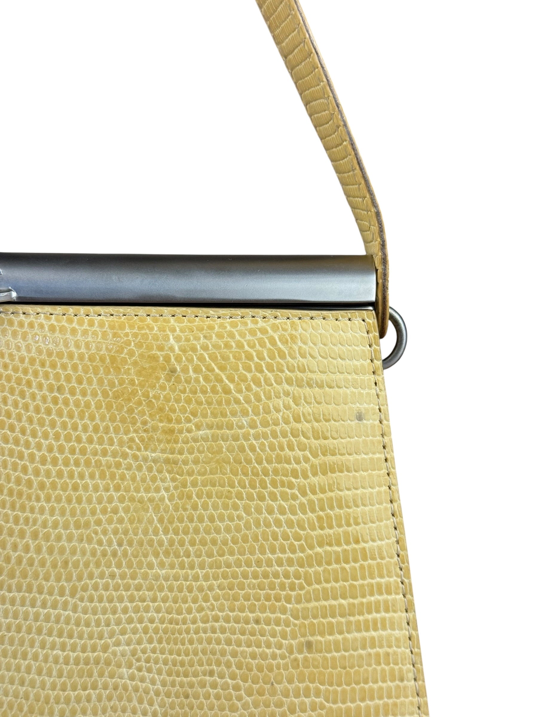 Bottega Veneta Vintage Yellow Lizard Print Clasp Handbag