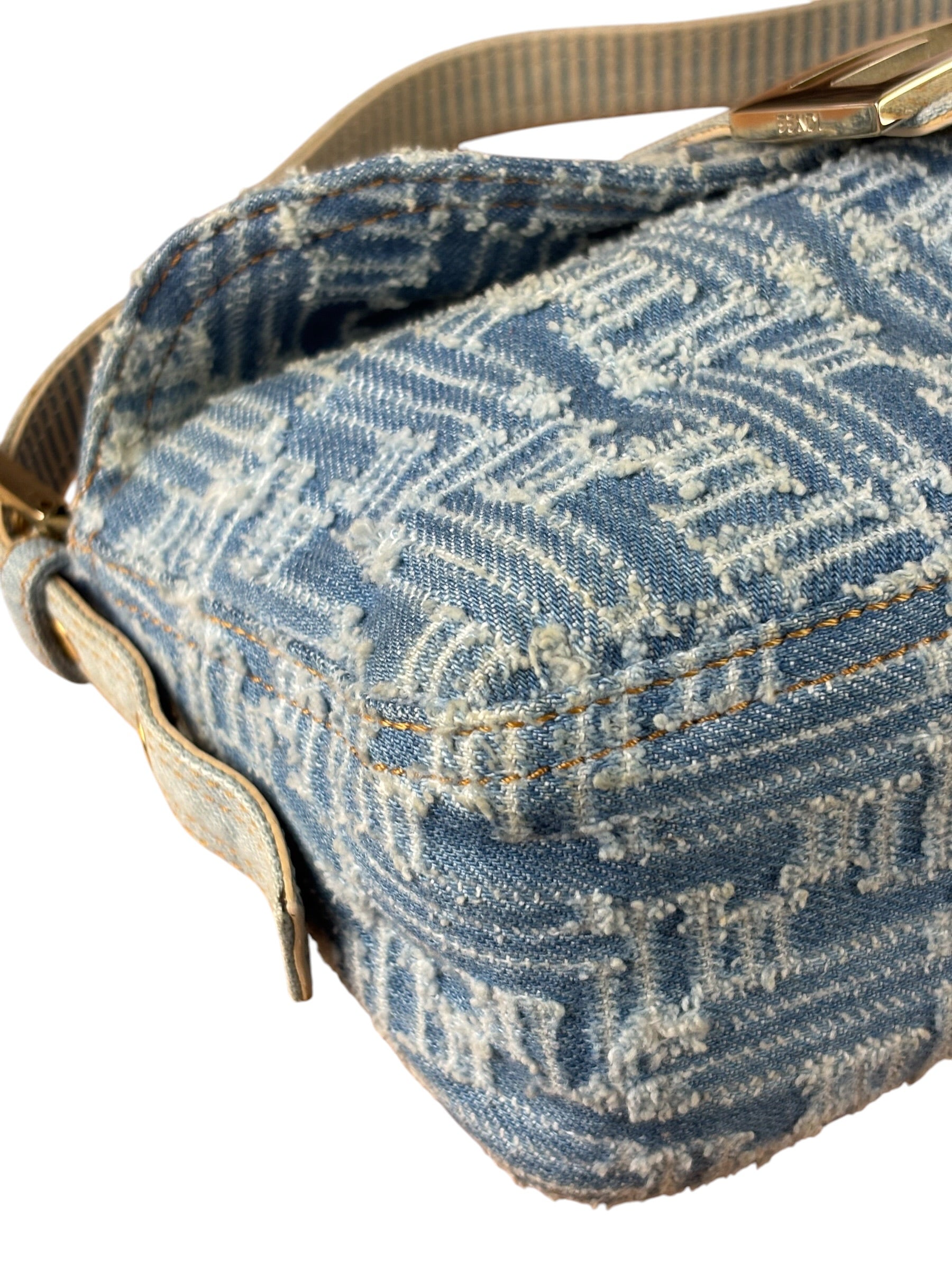 Fendi Blue Denim Zucca  Baguette