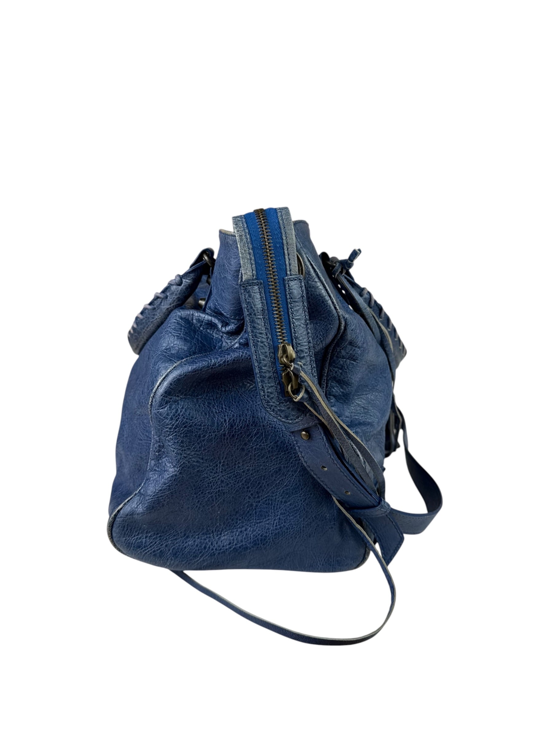 Balenciaga Navy Leather Moto Work Two-Way Bag